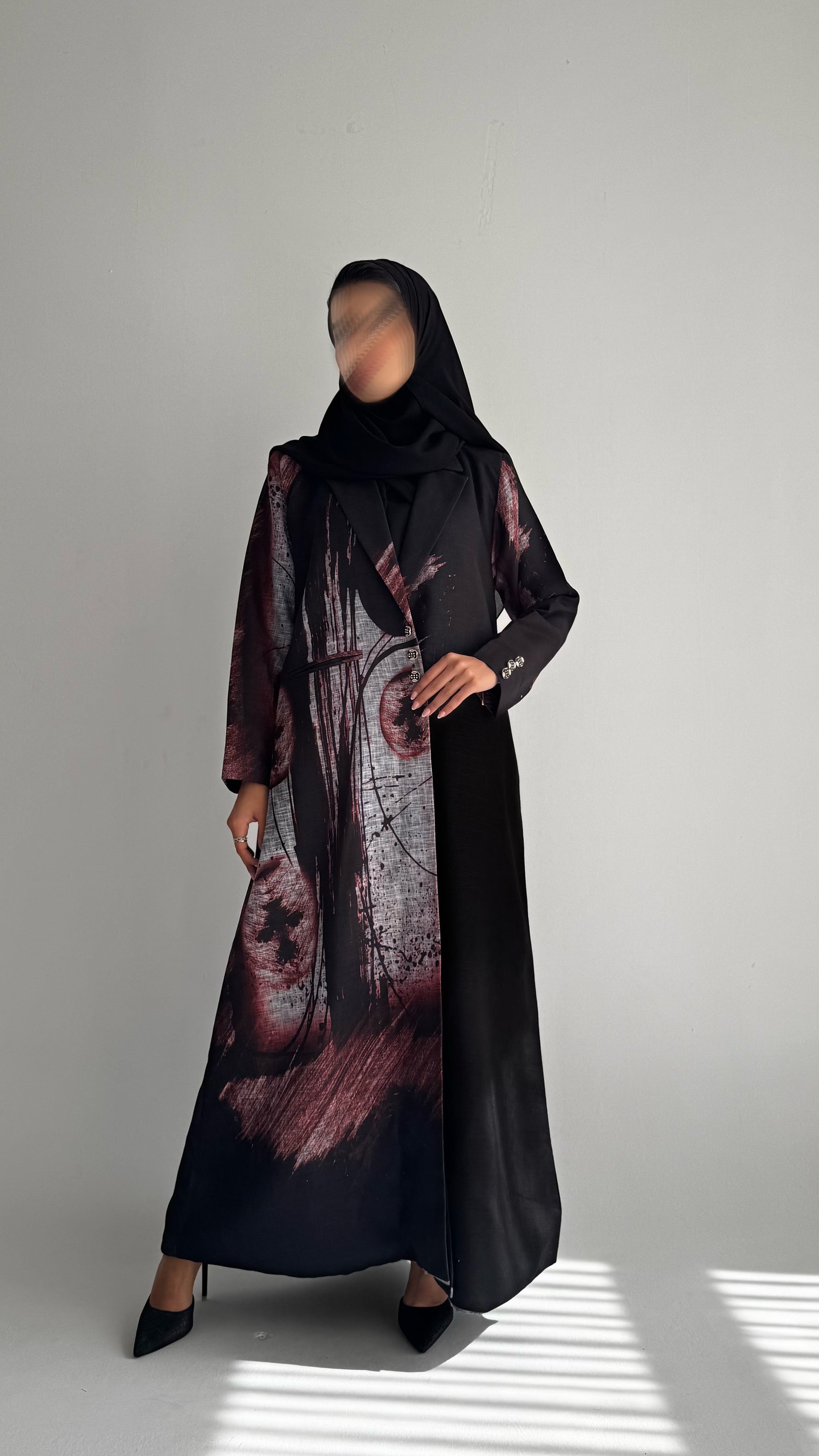 MWT838 - عباية بليزر طباعة | Printed Blazer Abaya - Aya