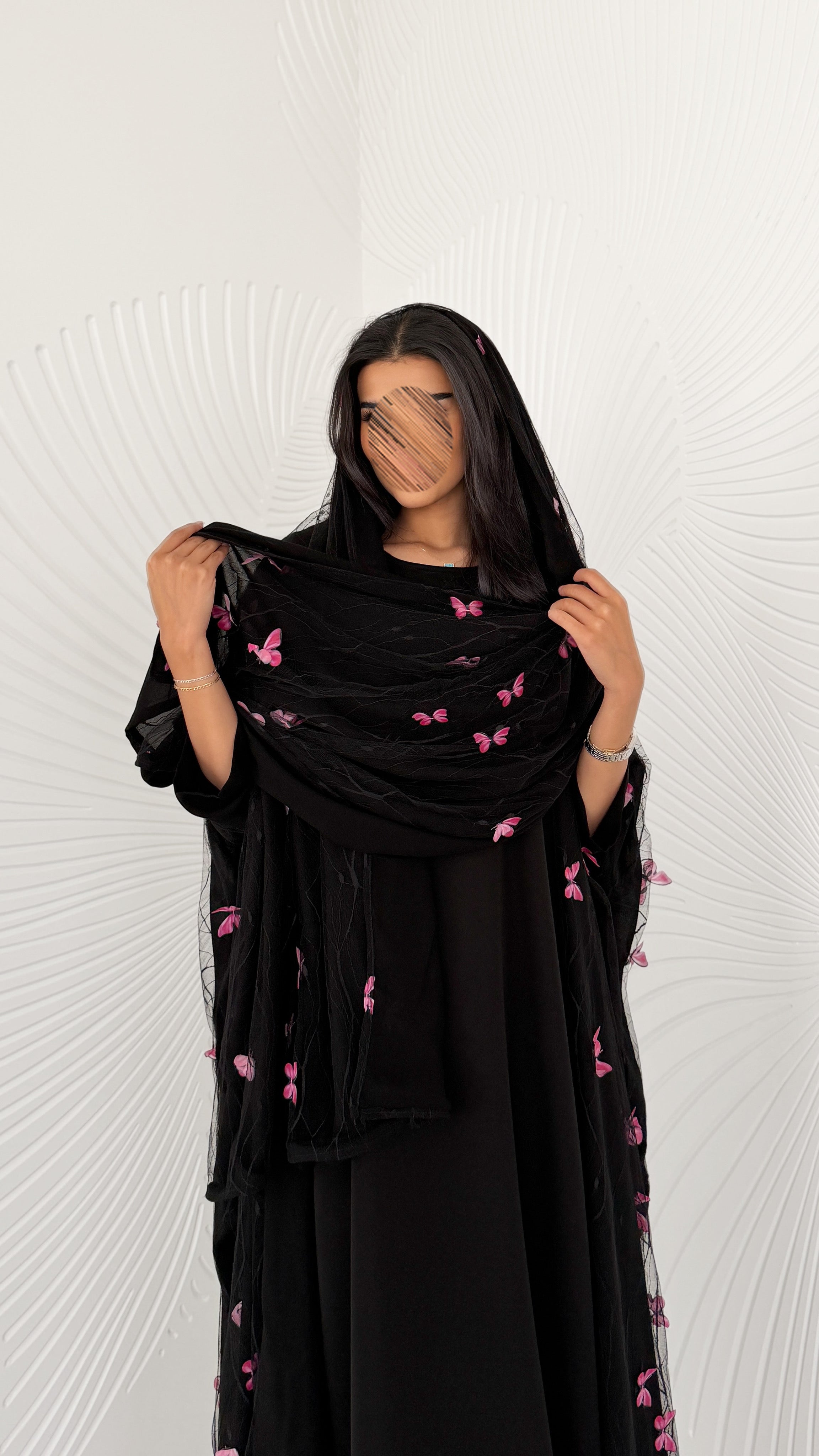 MW2176 - عبايه شيفون بطباعه حصريه نص كلوش - Aya