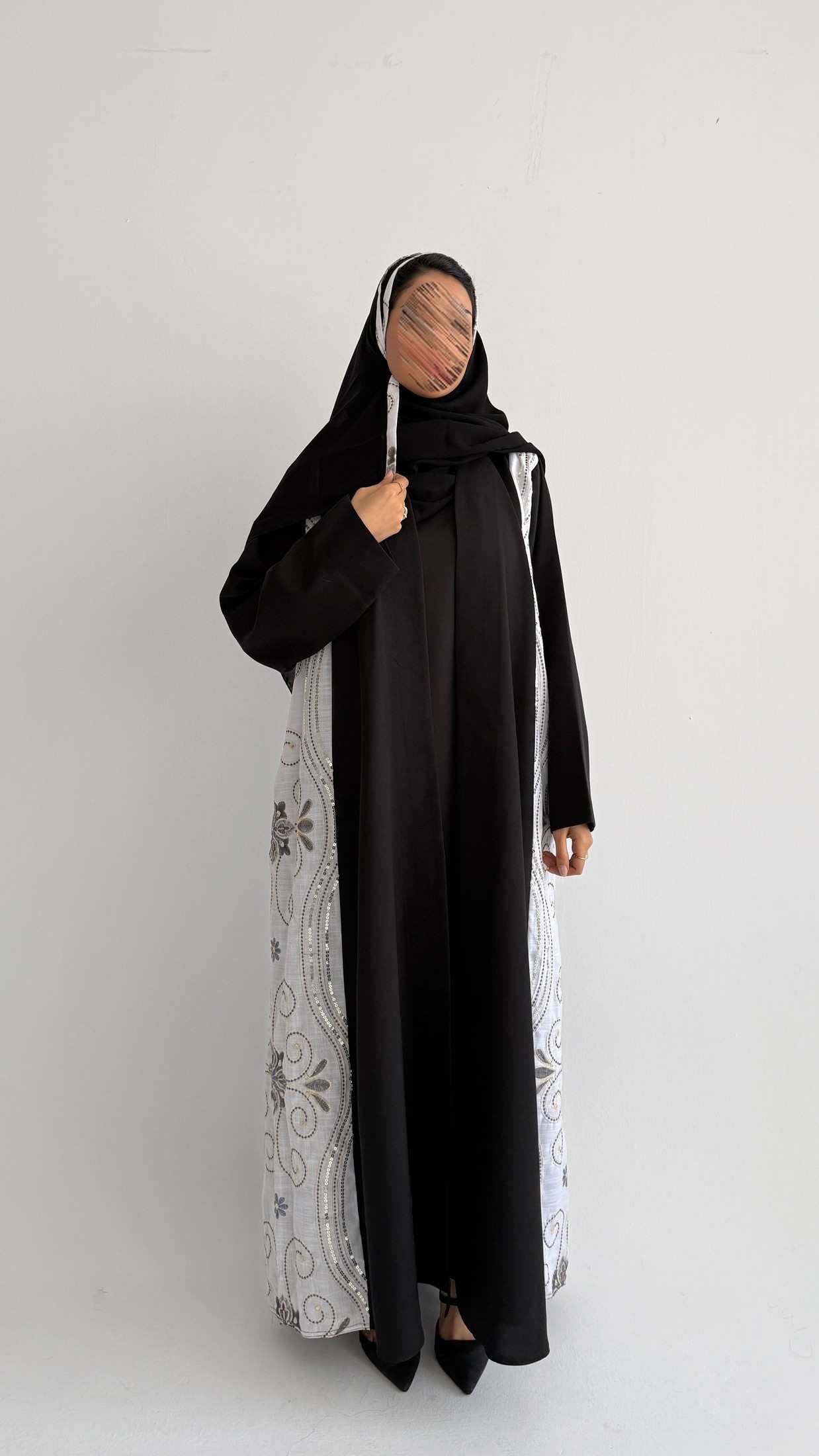 MWT1418 عباية كتان مع تدخيلة لينن - Aya