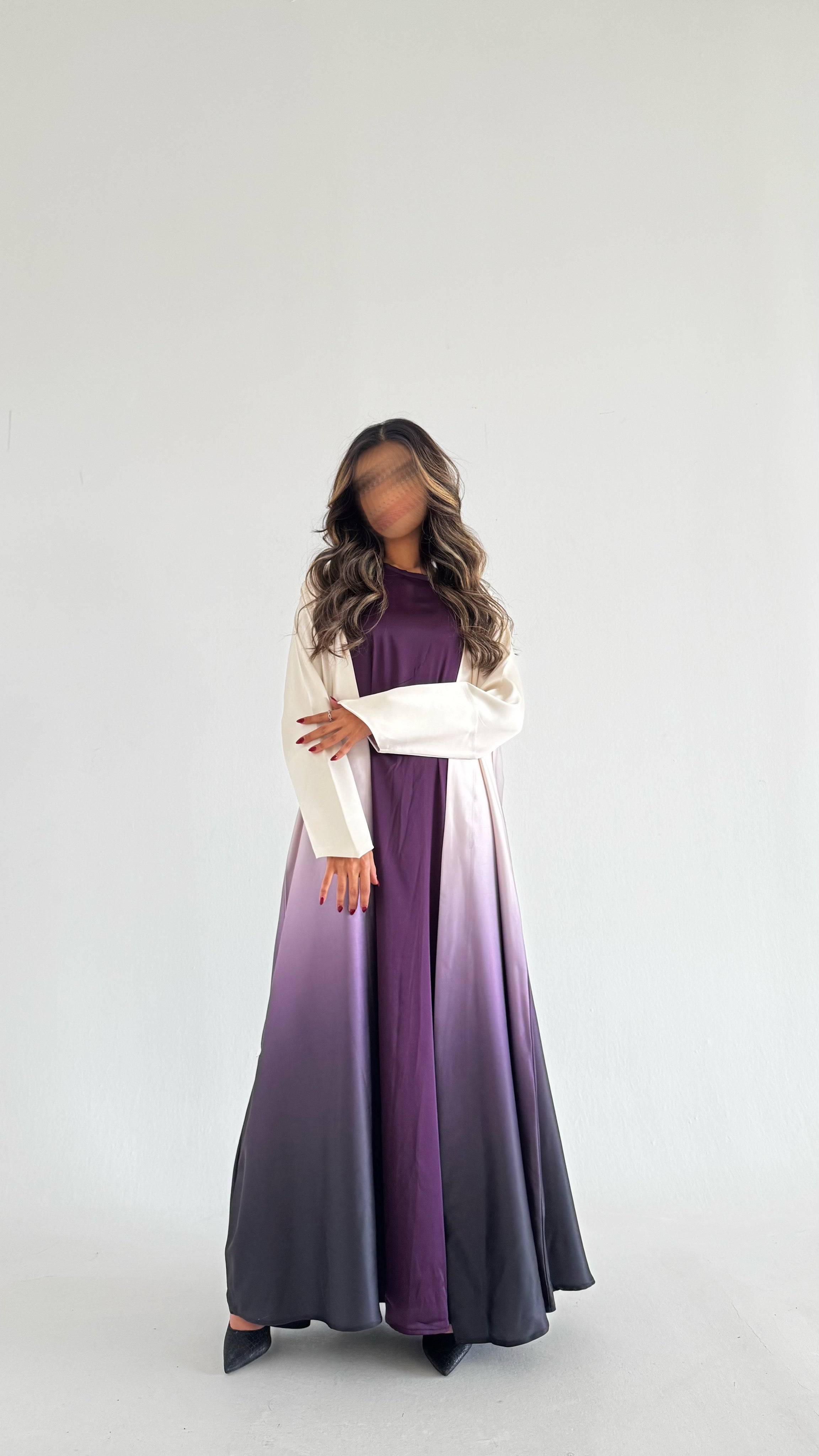 MW1821 - عباية حرير متداخل بالوان لمبرقيني مع اضافة فستان داخلي - Aya