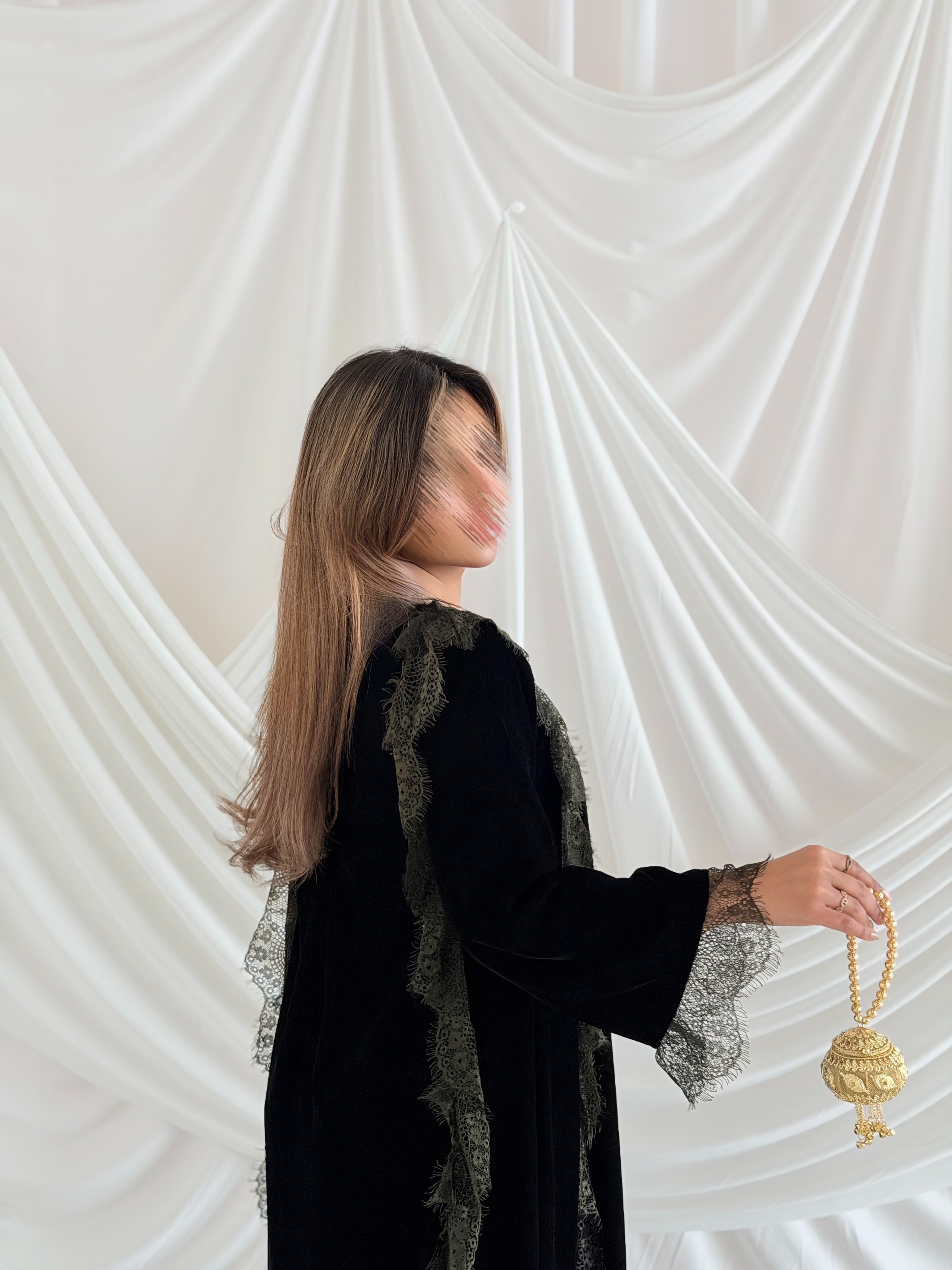 MWJ029 - جلابية مخمل اسود كلفة زيتي - Aya