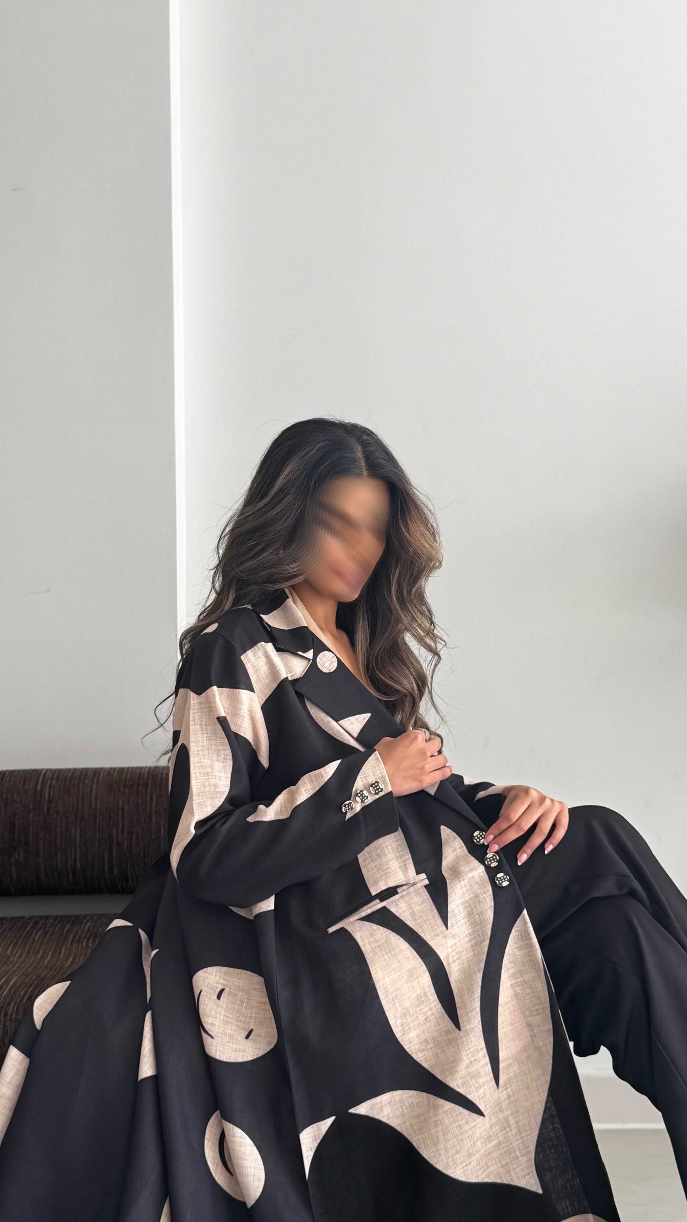 MWT837 - عباية بليزر طباعة | Printed Blazer Abaya - Aya