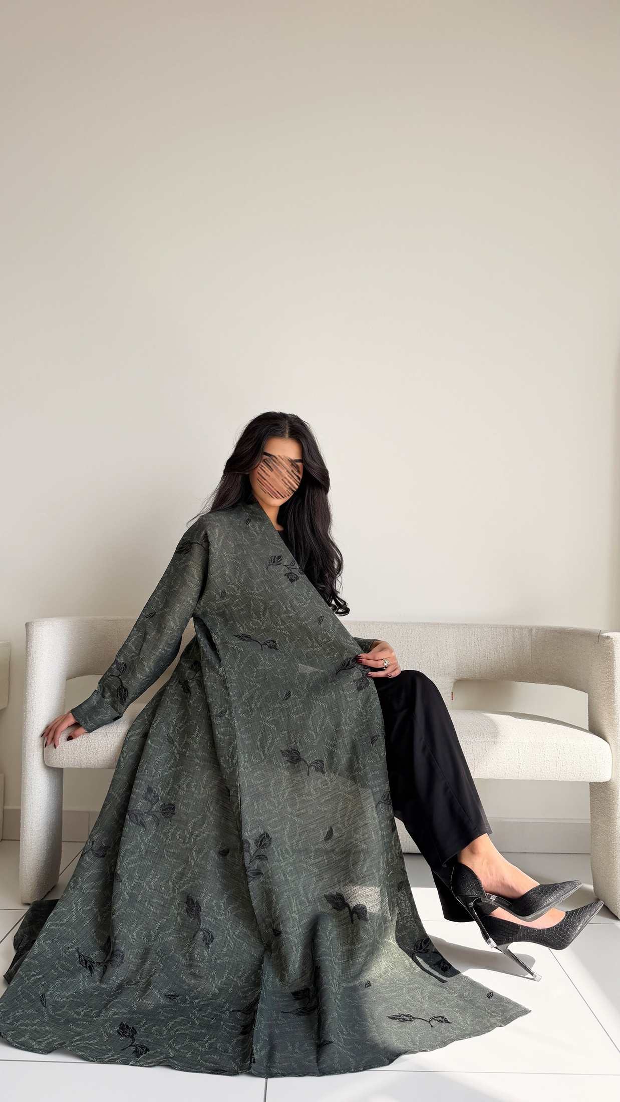 MWT1006 - عباية لنن مطرزة |Embroidered linen abaya - Aya