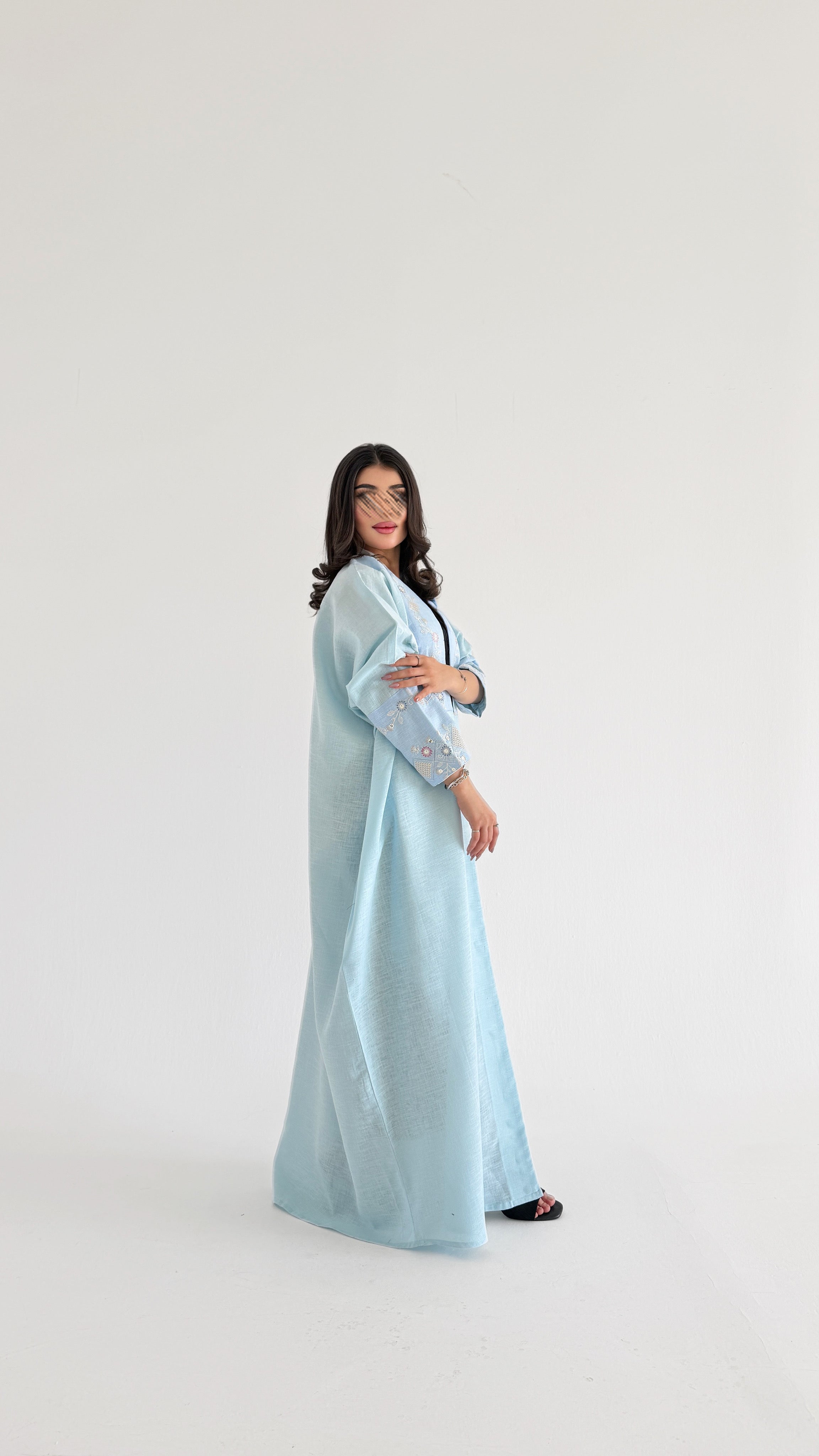 MWT5035 - قماش لينن سماوي مع تطريز سماوي - Aya