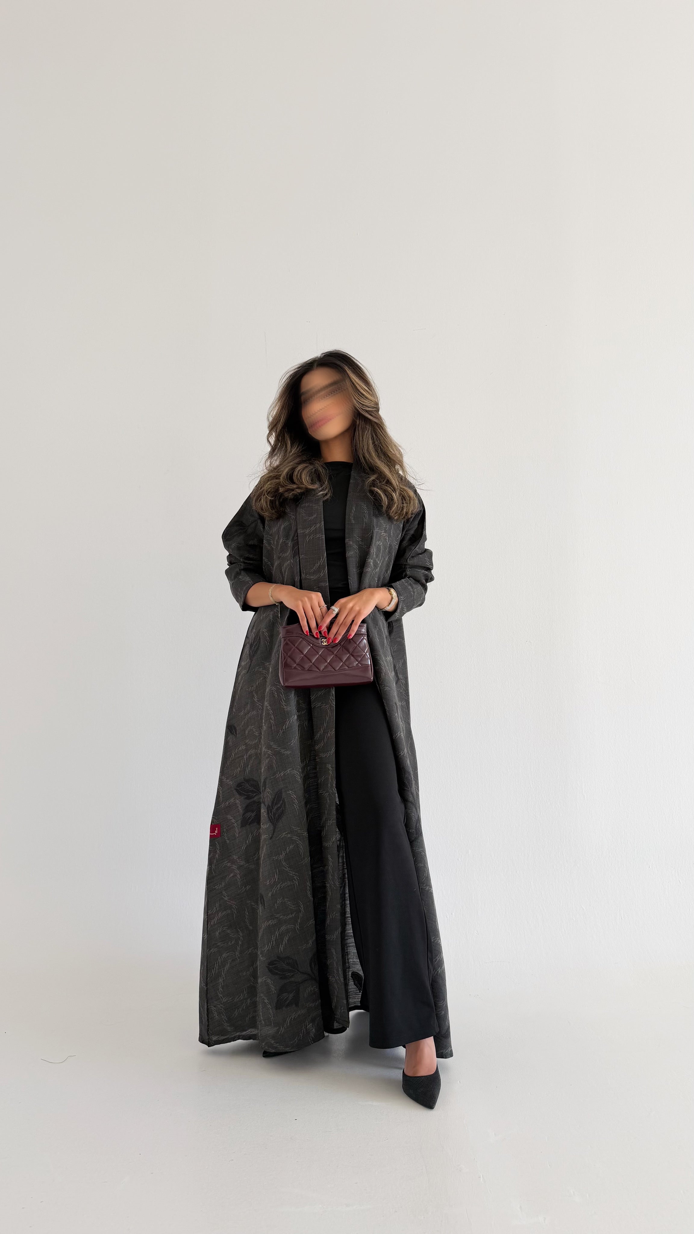 MWT607 - عباية لنن طباعة بني - Aya