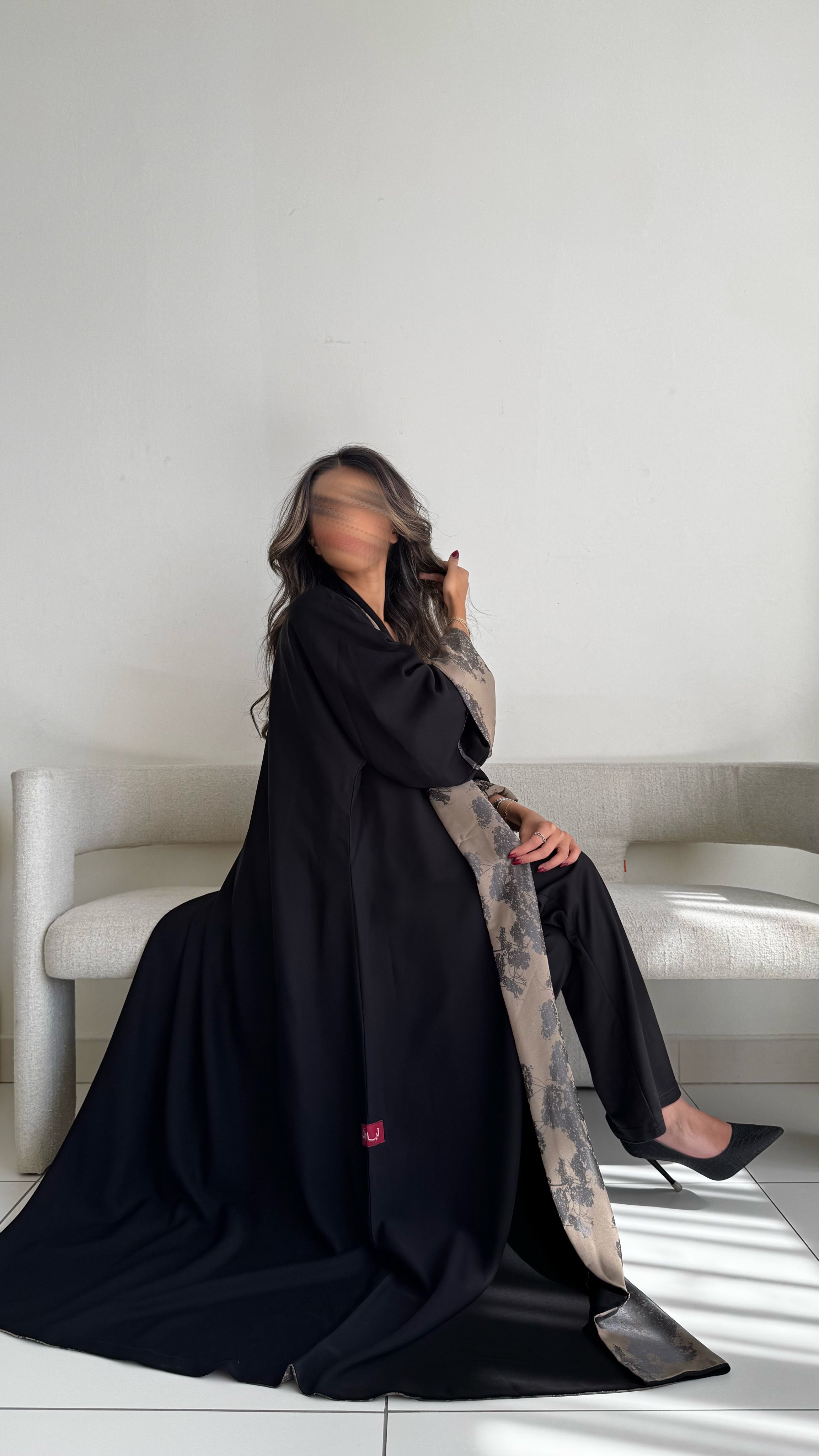 MWT392 - عباية اسود دبل فيس جاكار بيج - Aya