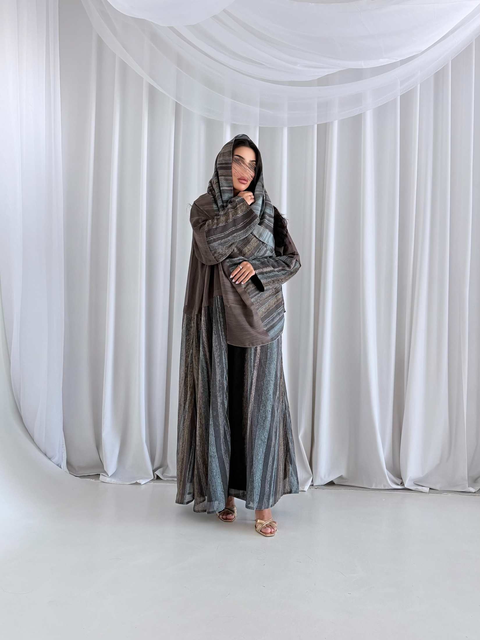 MWT5224 - عبايه بدرجات البني بقماش شيفون يومي - Aya