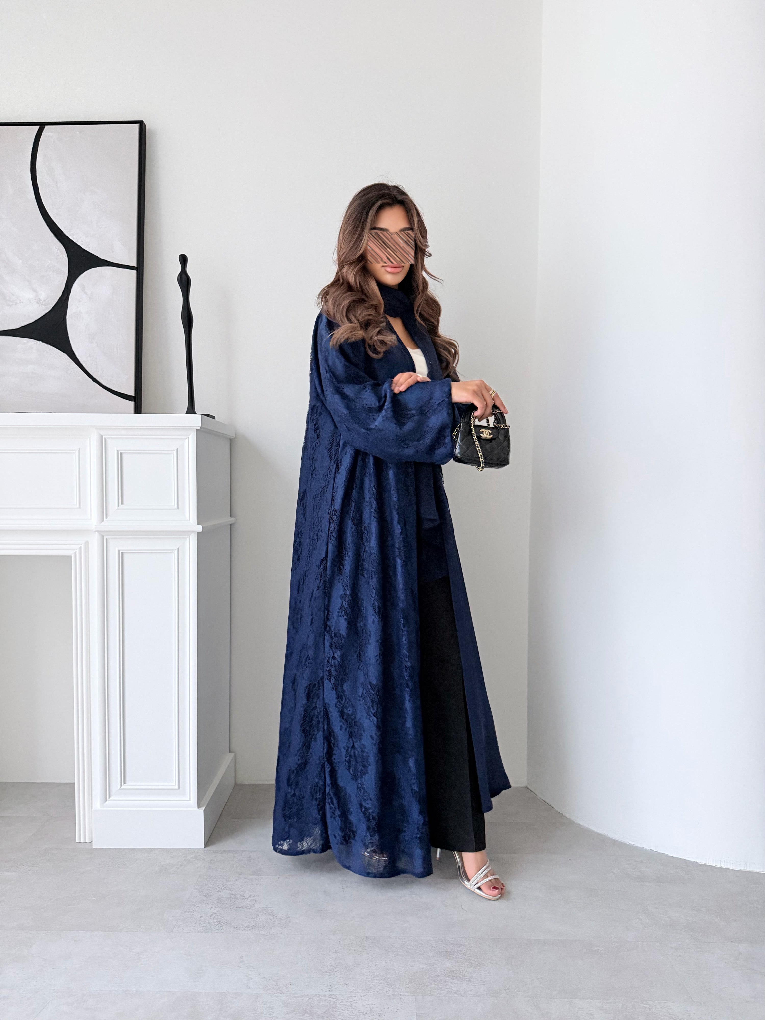 MWT5057 - قماش كحلي دانتيل مبطن كامل قصة كلوش - Aya