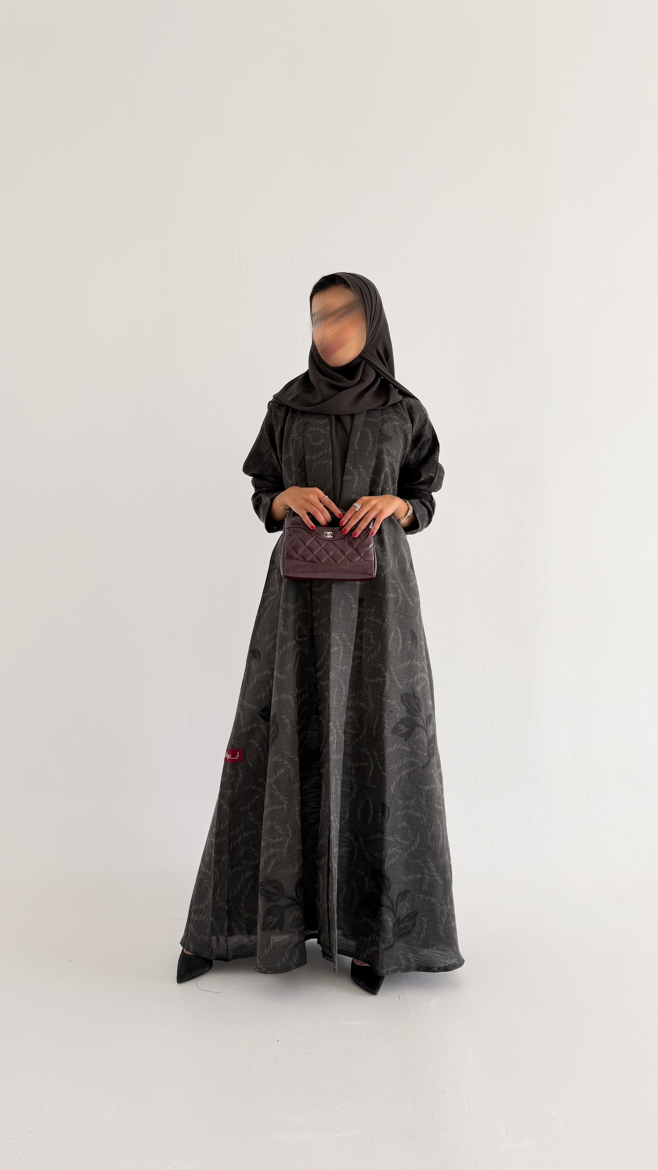 MWT607 - عباية لنن طباعة بني - Aya