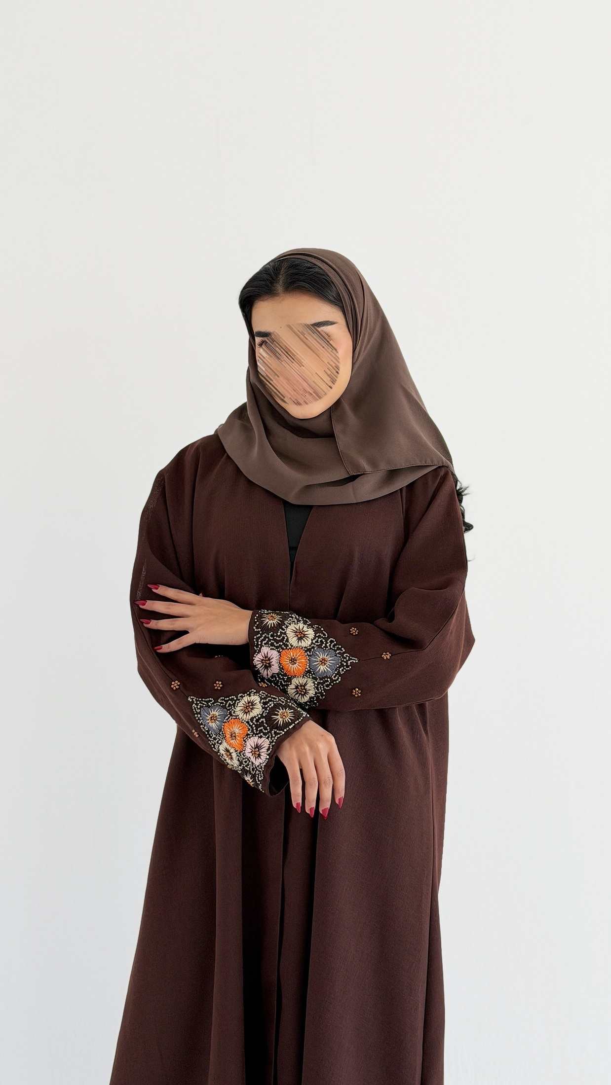 MWT1023 -عبايه لنن بتطريز بالاكمام - Aya