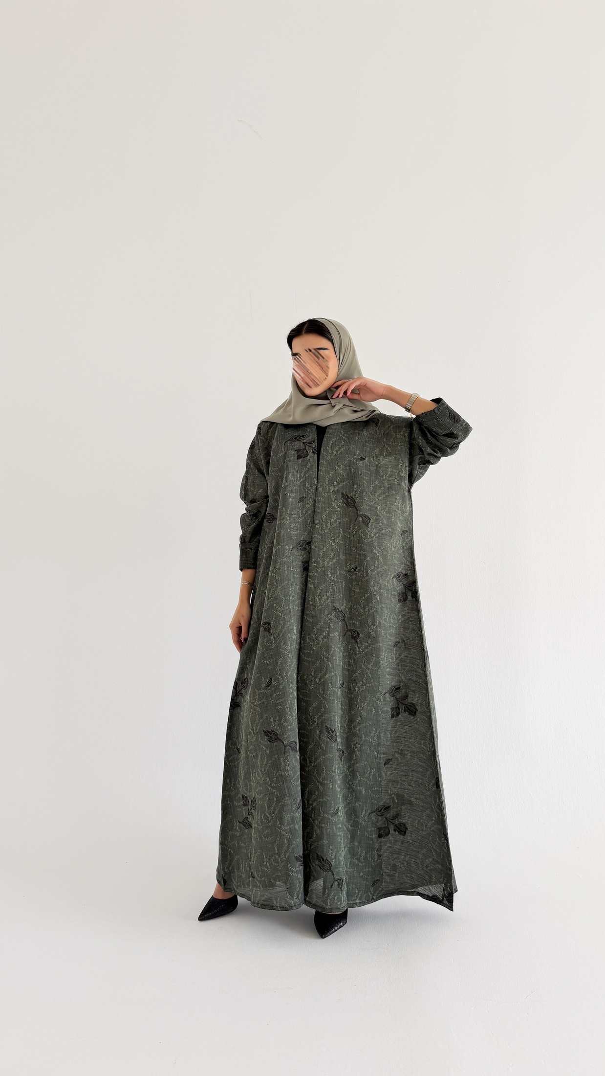 MWT1006 - عباية لنن مطرزة |Embroidered linen abaya - Aya