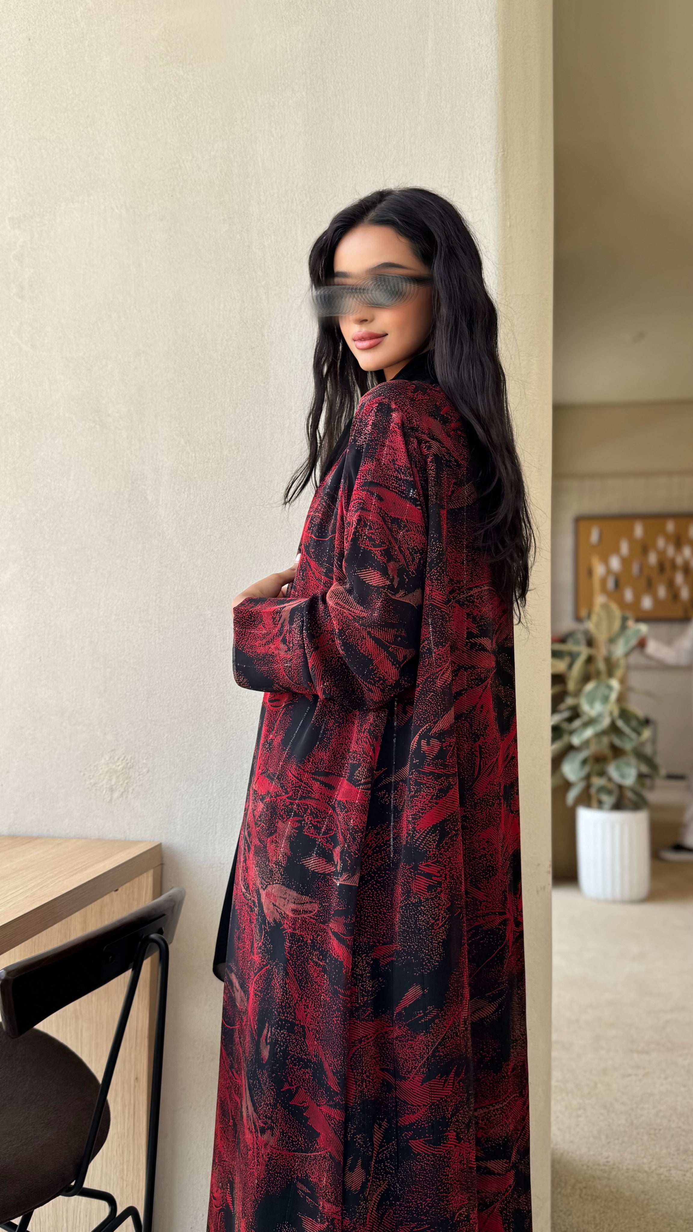 MW1483 - عباية شيفون مطبوع اومبري نص كلوش - Aya