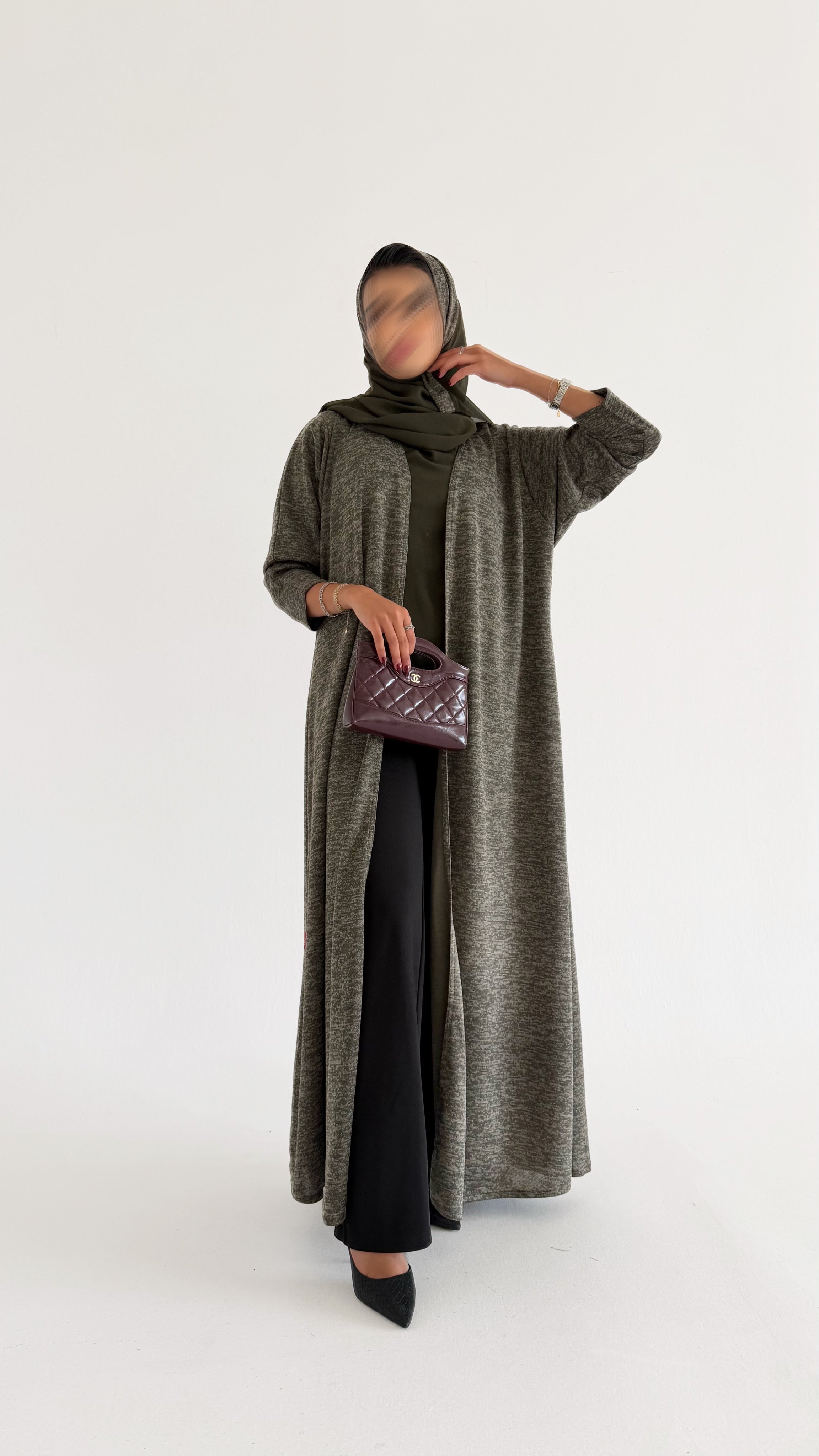 MWT590 - Stretch abaya in olive | عباية ستريتش زيتي - Aya
