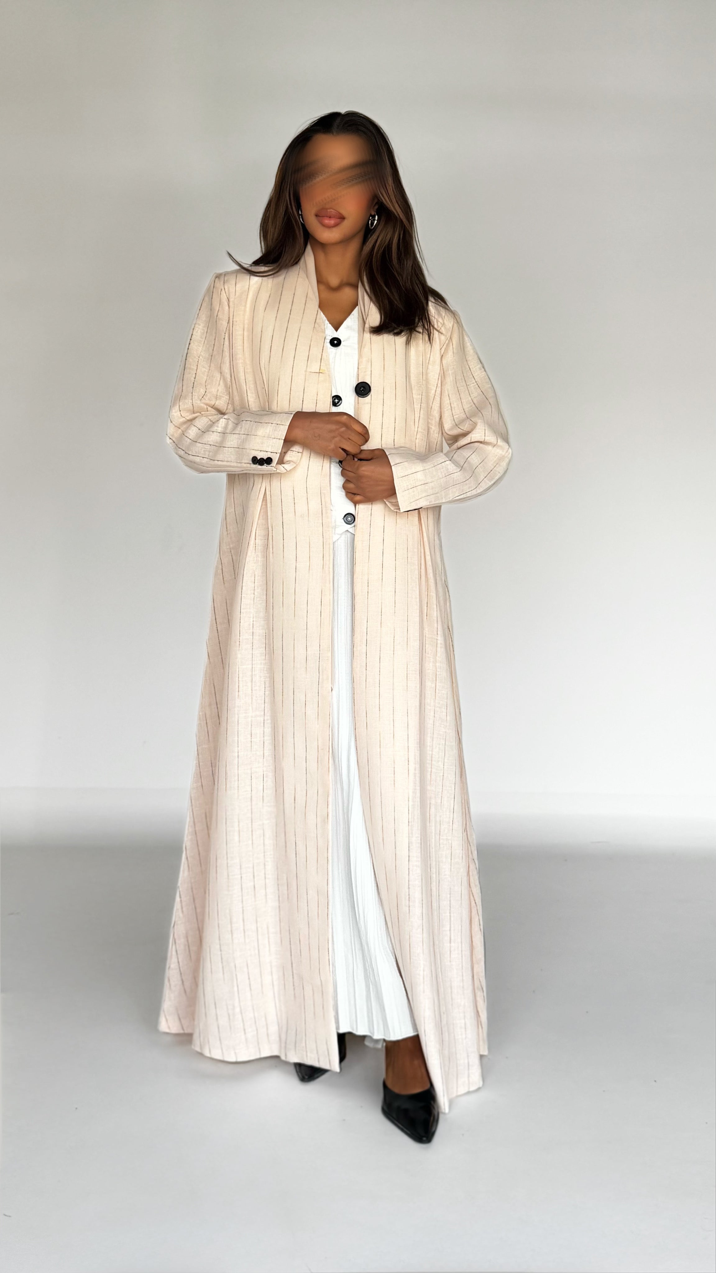 MW1757 - عباية بليزر لنن هندي مقلم - Aya