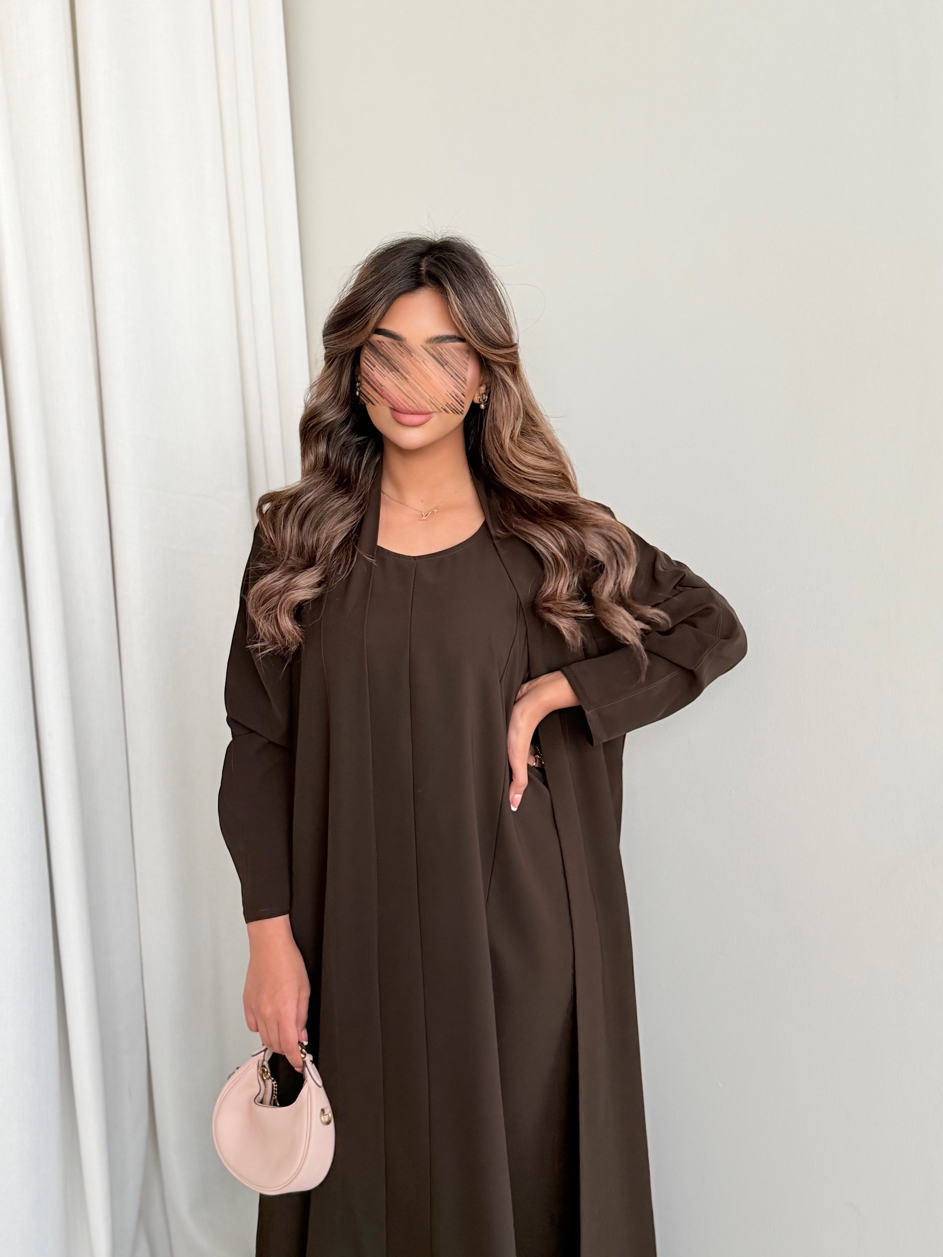 MWT794 - عباية بني كريب سادة مع فستان - Aya