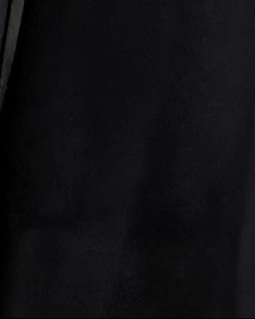 MWT5046 - قماش كريب اسود مع قماش لينن اسود مطرز قصة كلوش - Aya