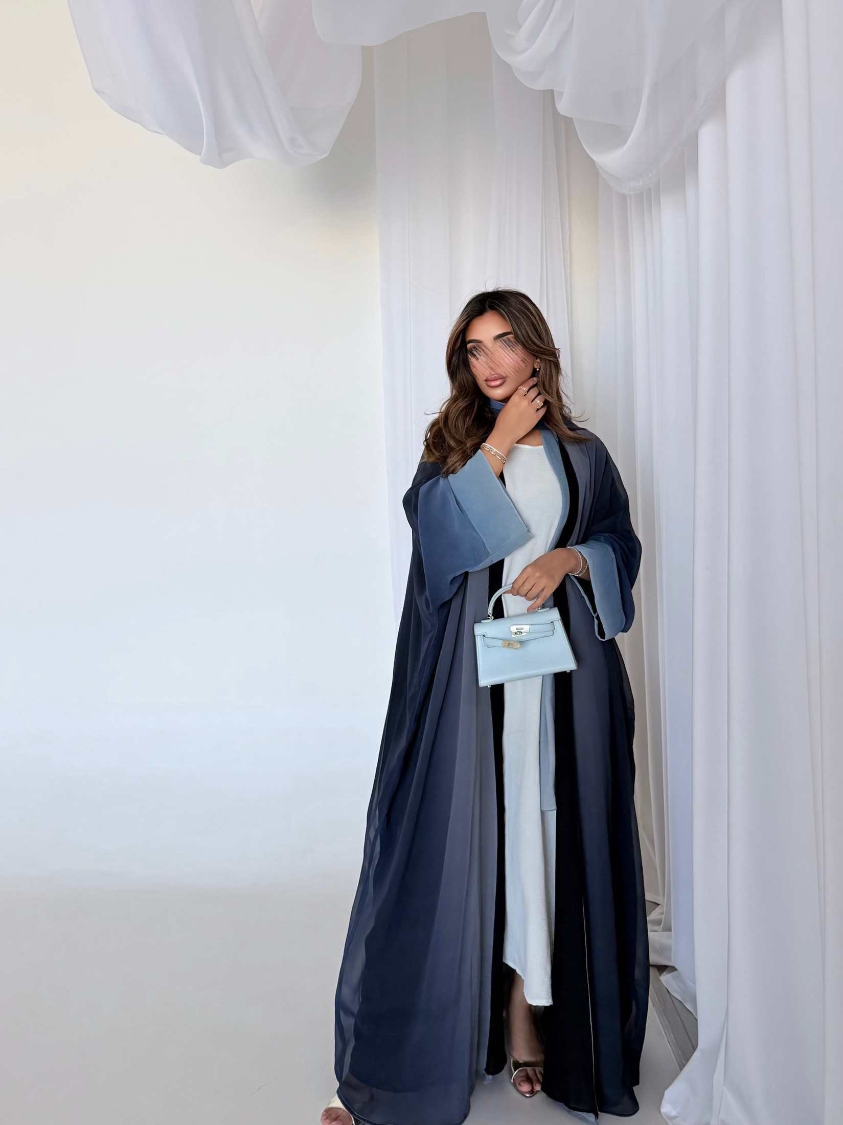 MWT5153 - عبايه شيفون مبطن كحلي اومبريه - Aya