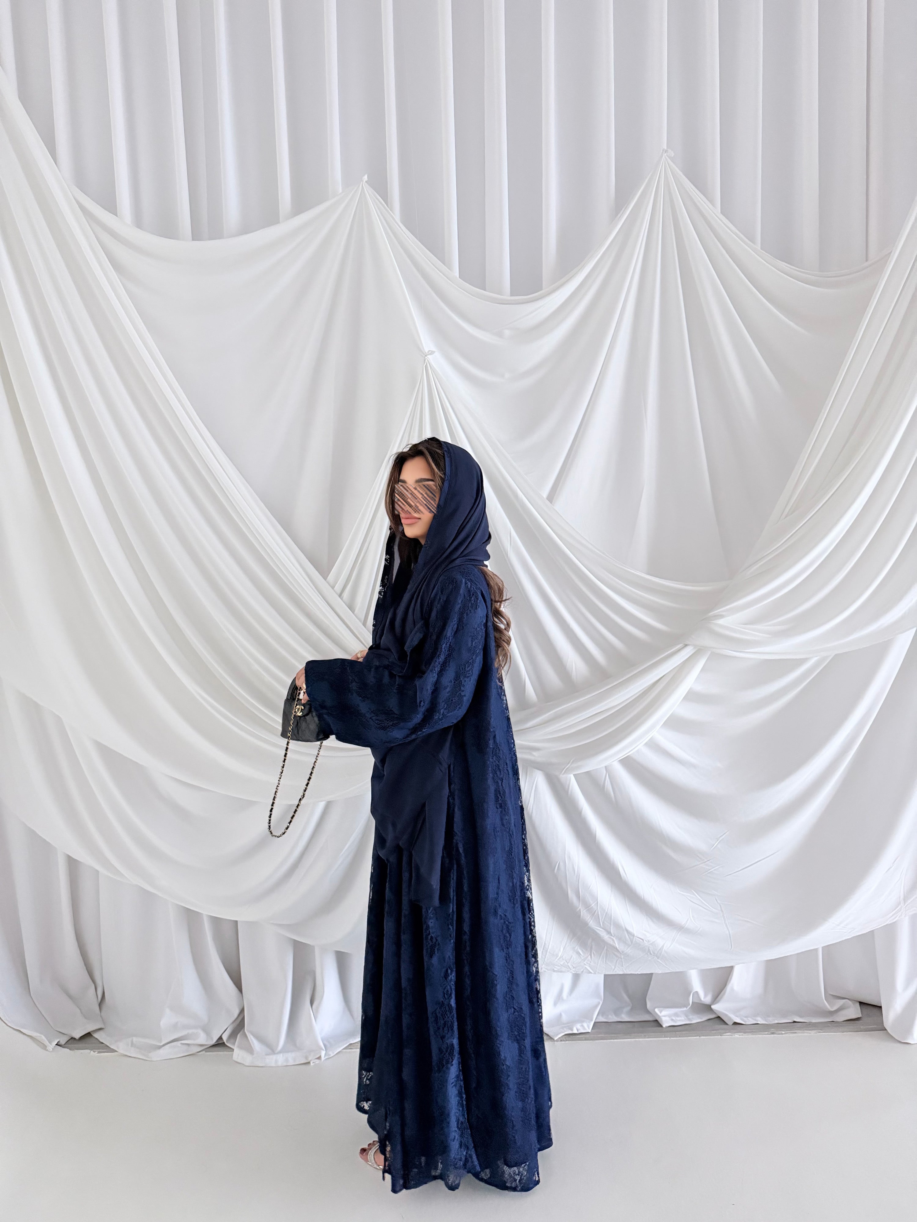 MWT5057 - قماش كحلي دانتيل مبطن كامل قصة كلوش - Aya