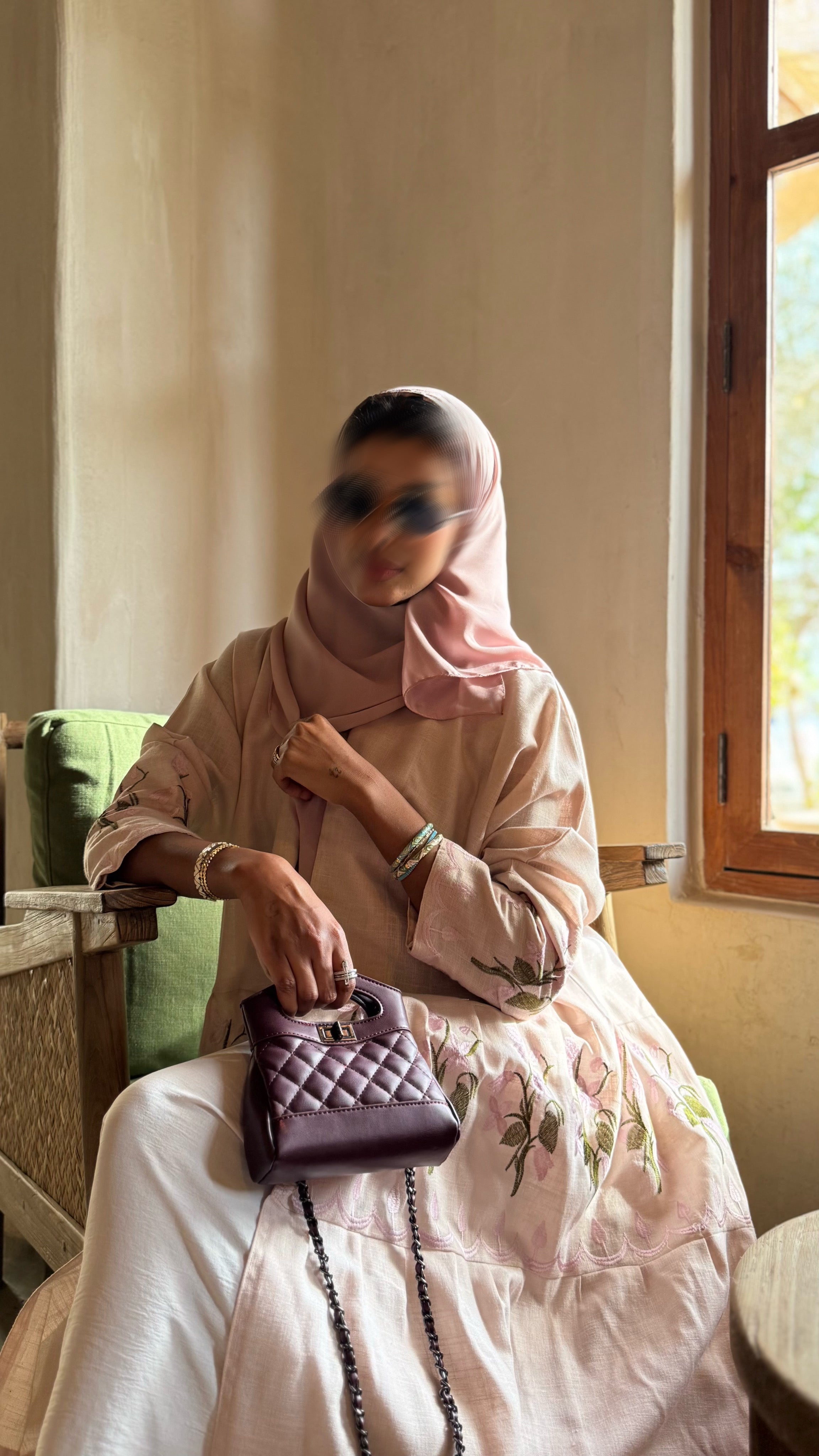 MW1497 - عباية دبل كلوش لنن بيبي بنك | Threads of Roses - Aya