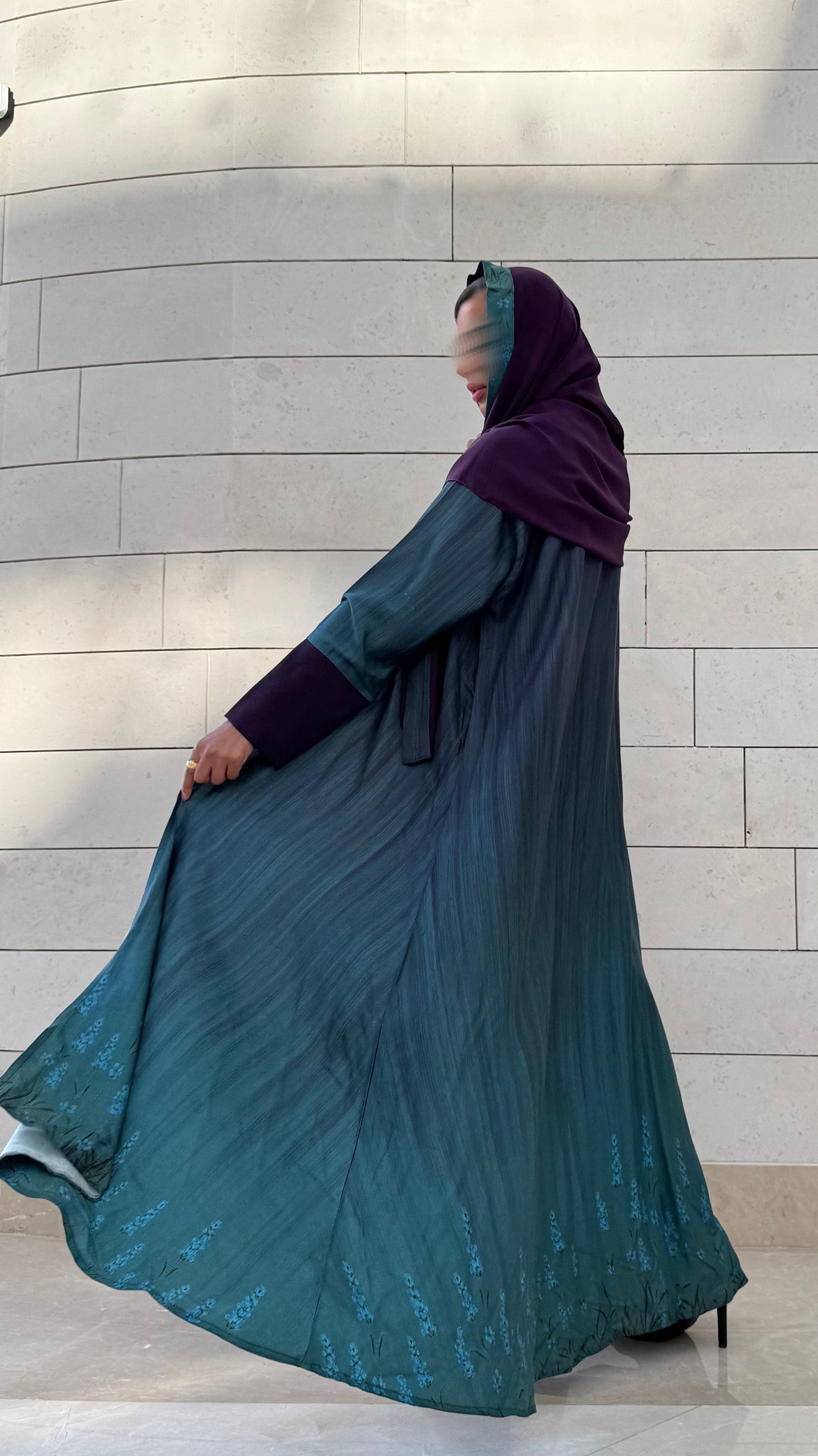 MWT306 - عباية فسكوز مشجر اخضر | Green Viscose - Aya