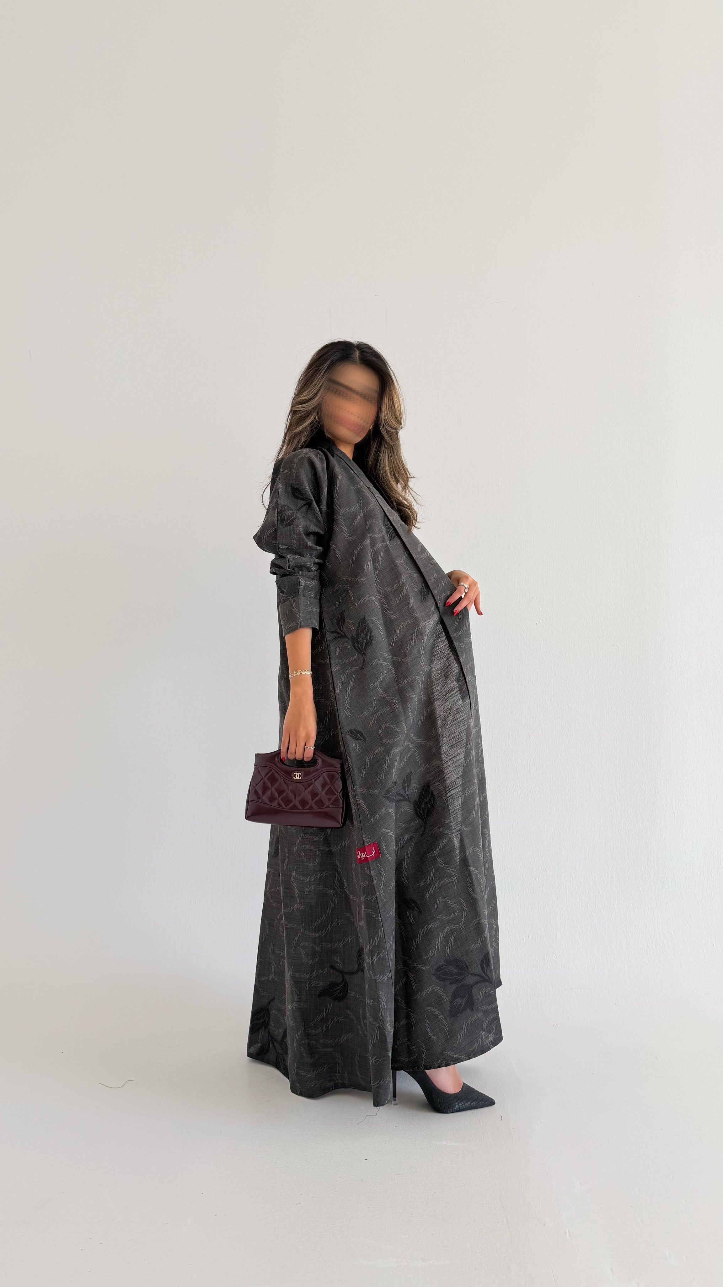 MWT607 - عباية لنن طباعة بني - Aya