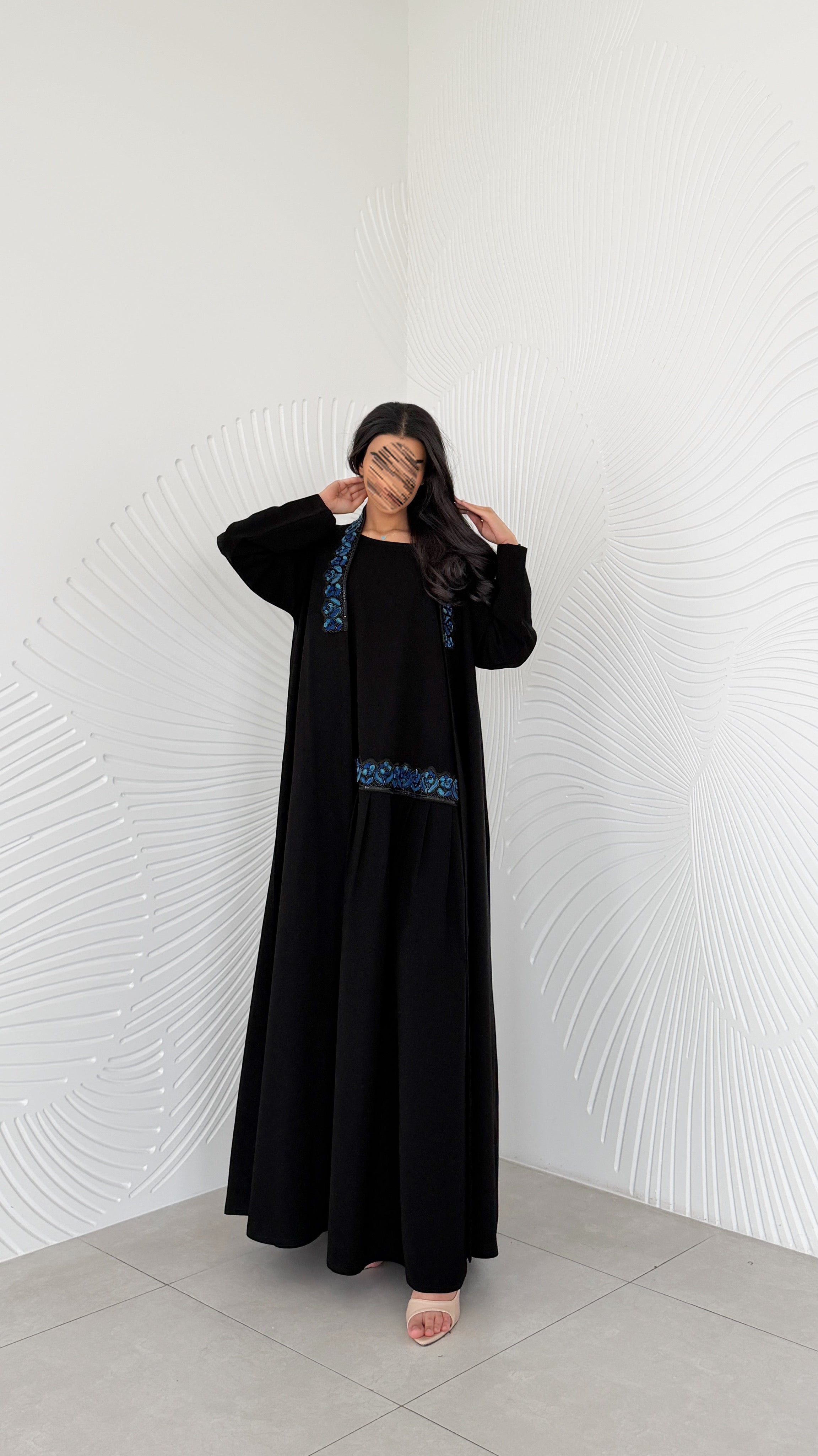 MW2177 - عبايه شيفون بطباعه حصريه نص كلوش - Aya