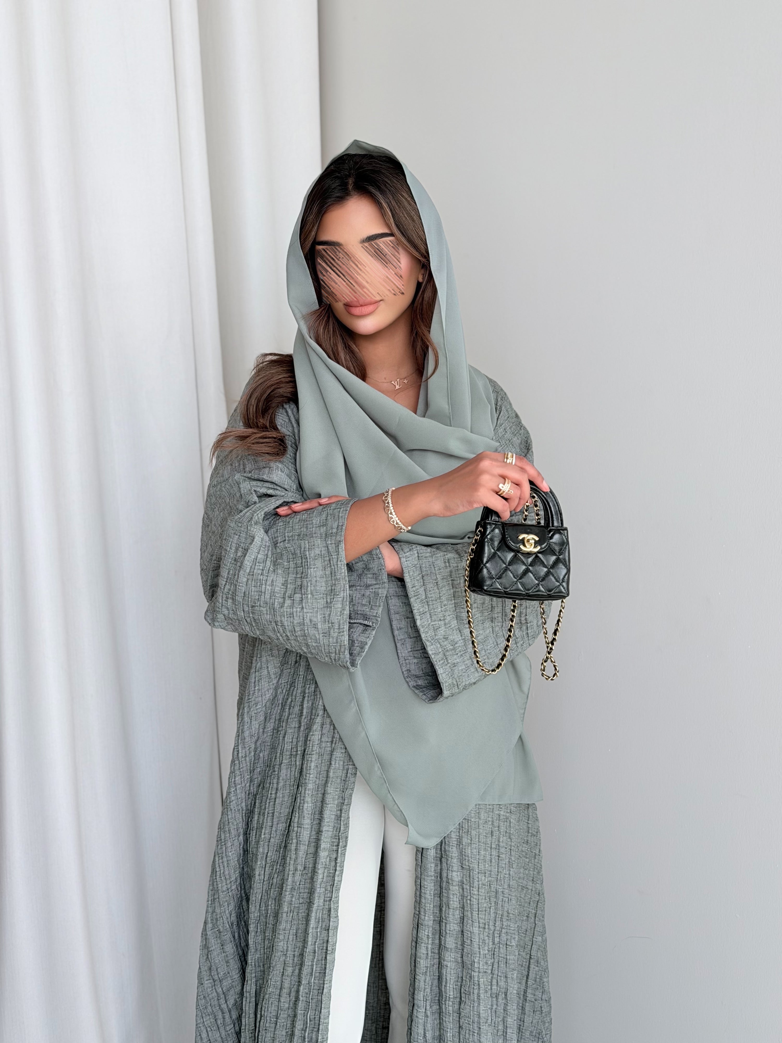 MWT5020 - قماش لينن معفس زيتي فاتح قصة ربع كلوش - Aya