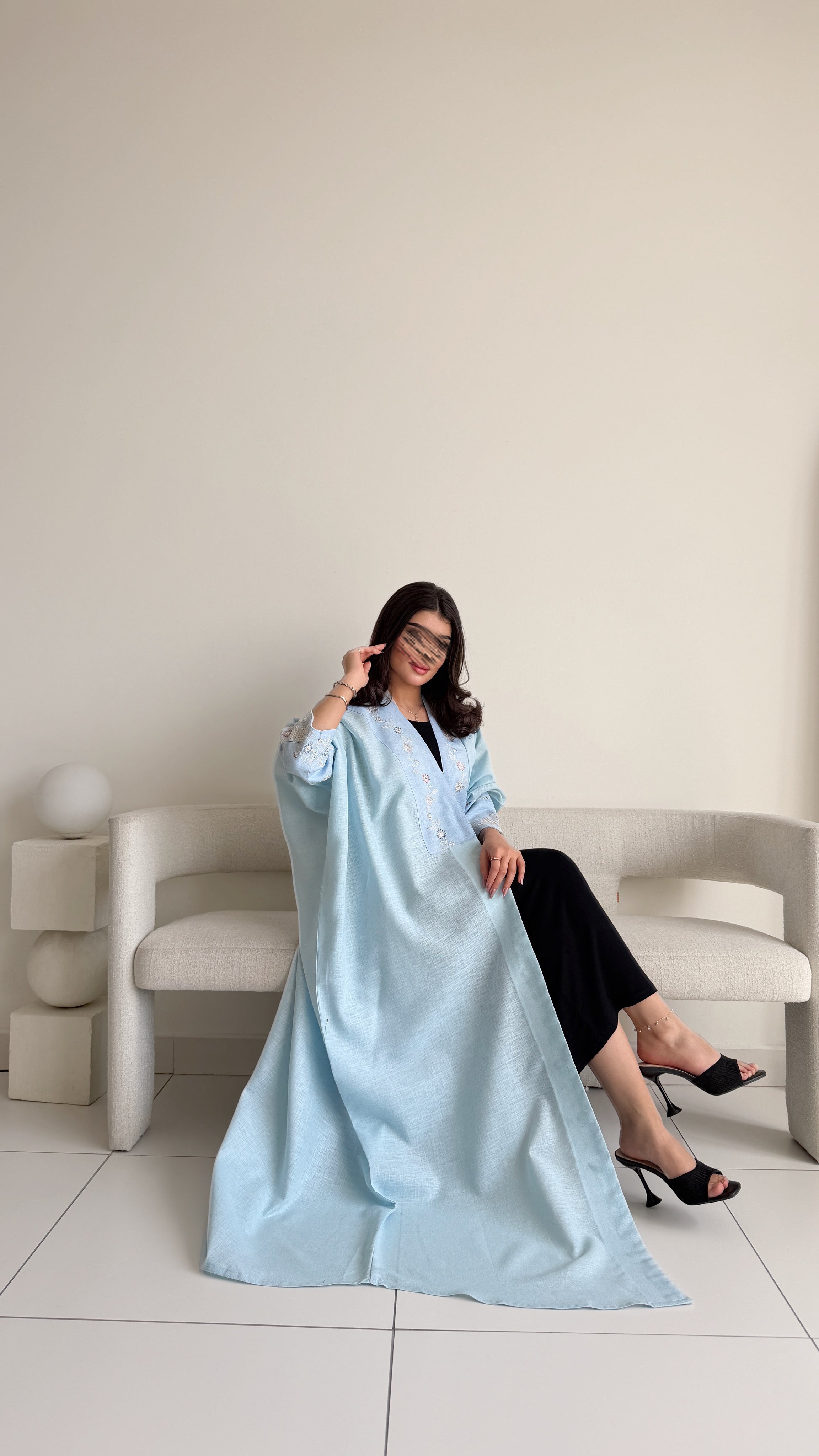 MWT5035 - قماش لينن سماوي مع تطريز سماوي - Aya