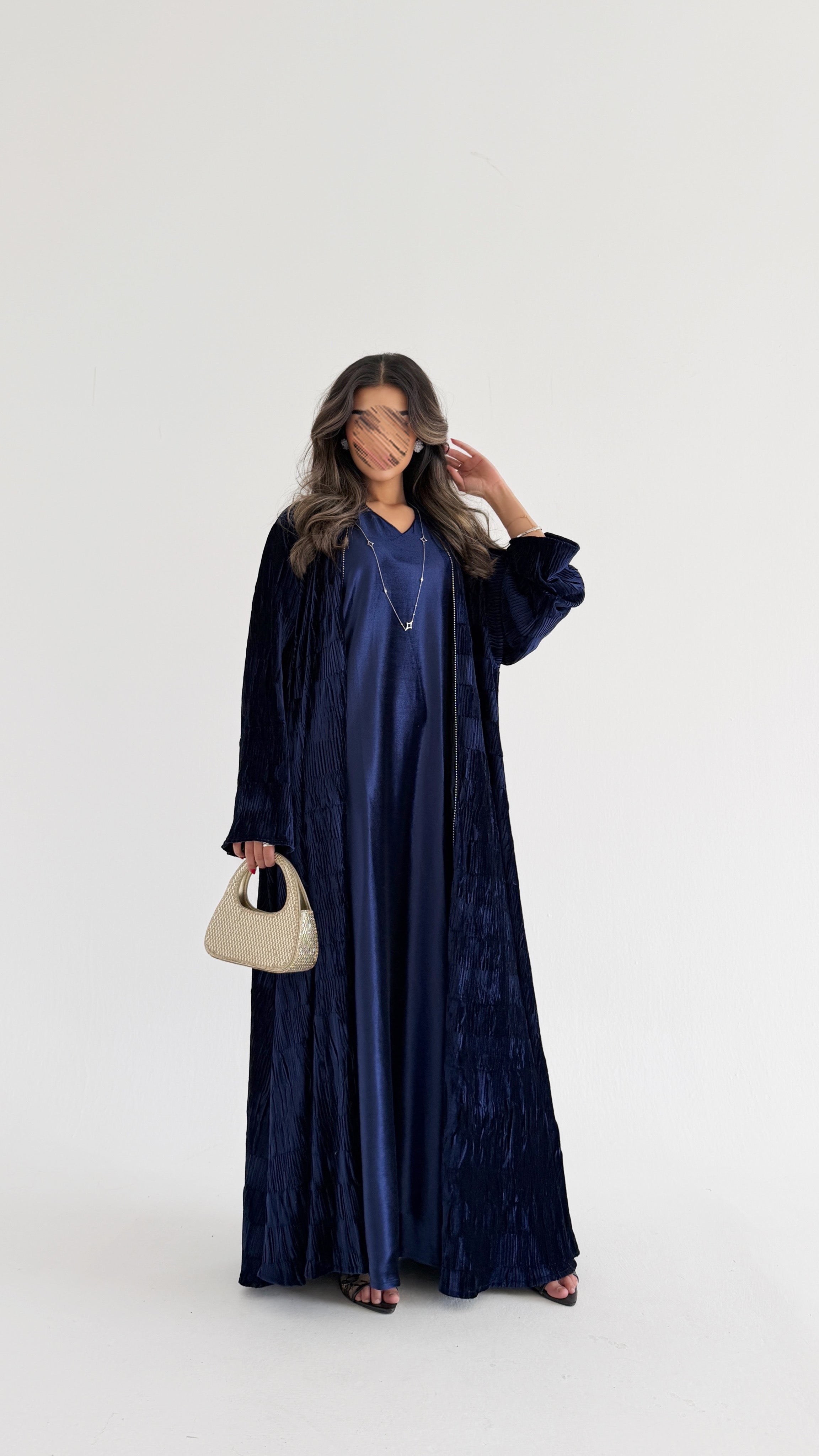 MWJ017 - جلابية شامواه مكسر بقطعتين فستان داخلي وقطعة من فوق - Aya