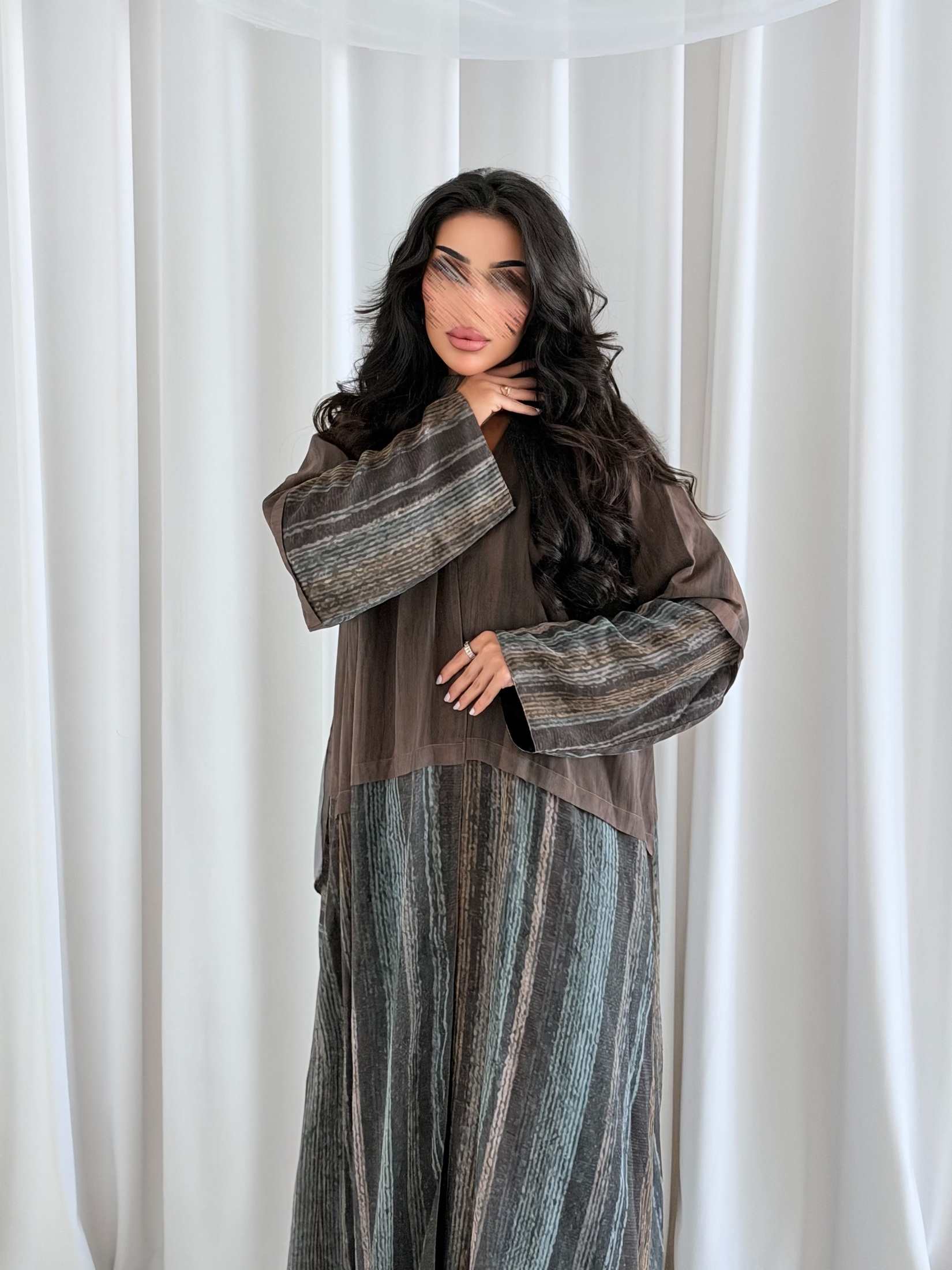 MWT5224 - عبايه بدرجات البني بقماش شيفون يومي - Aya