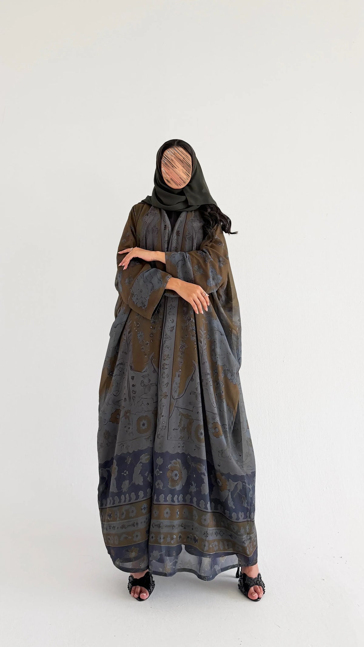 MWT5180 - عبايه زيتي شيفون ناعمة وتصميم عملي يومي - Aya