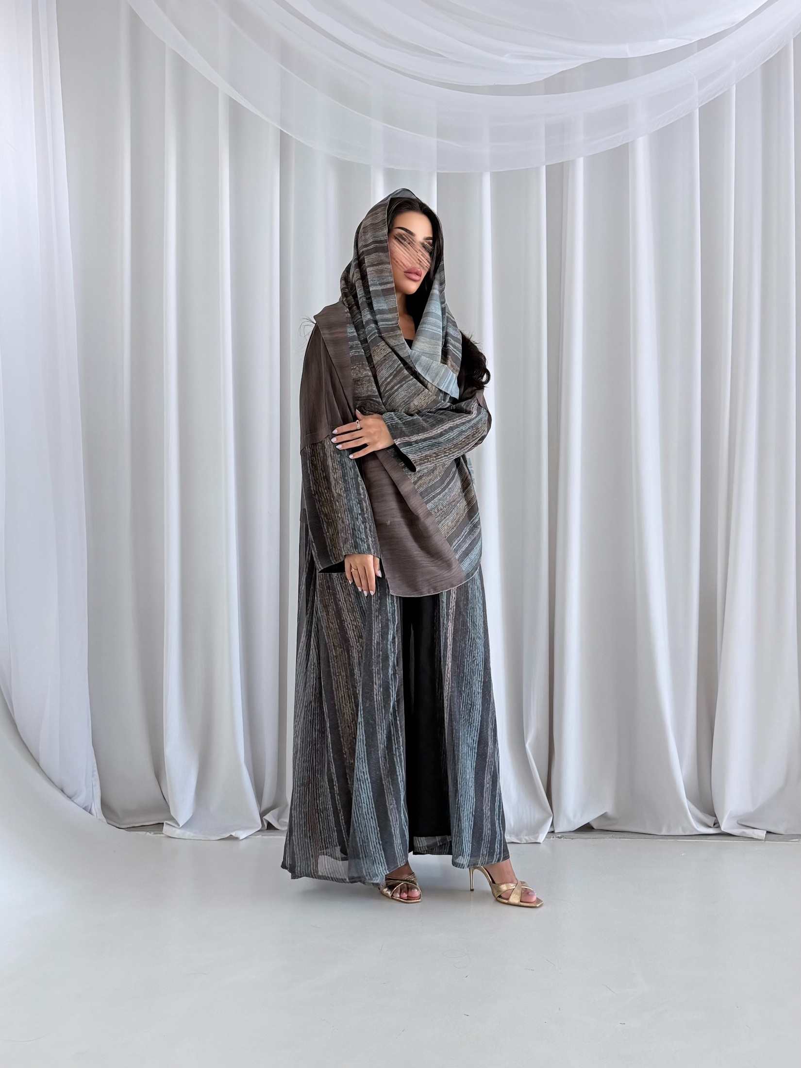 MWT5224 - عبايه بدرجات البني بقماش شيفون يومي - Aya