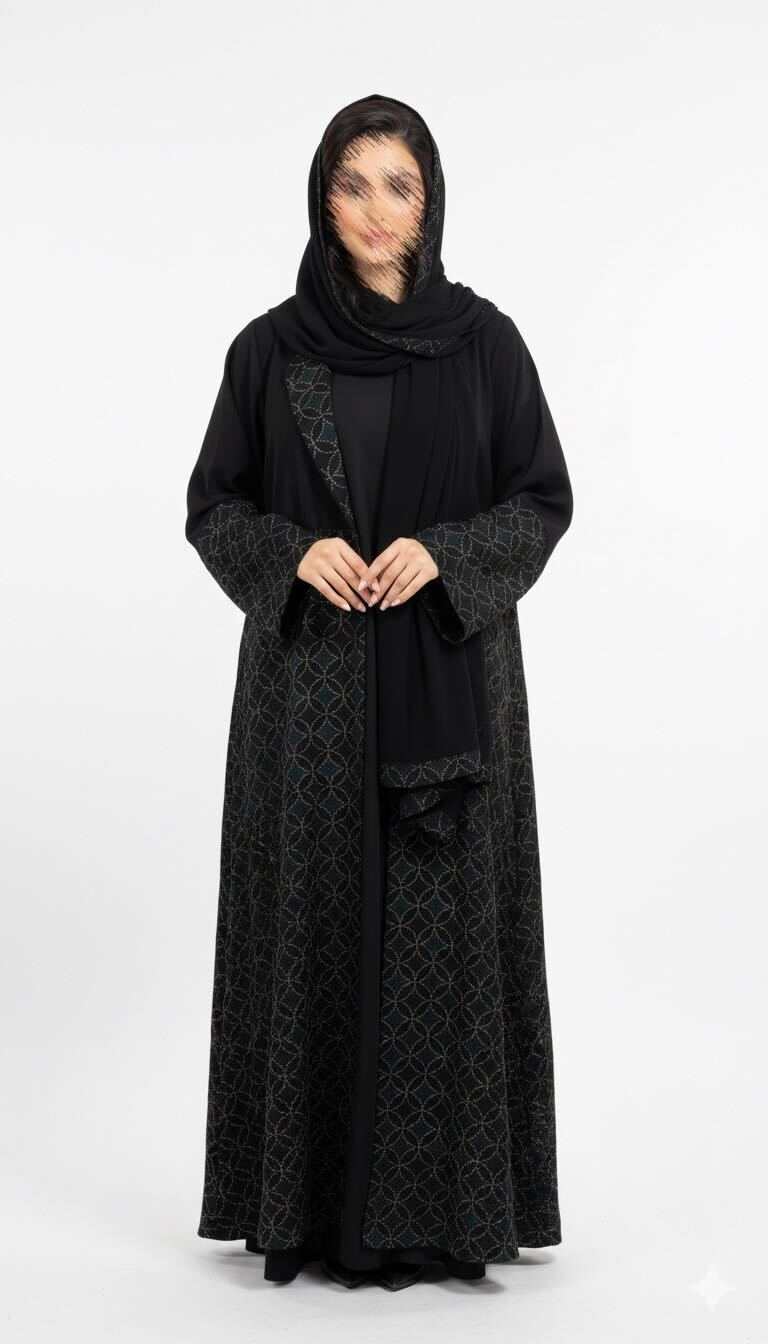 MWT389 - عباية اسود مع تدخيلة - Aya