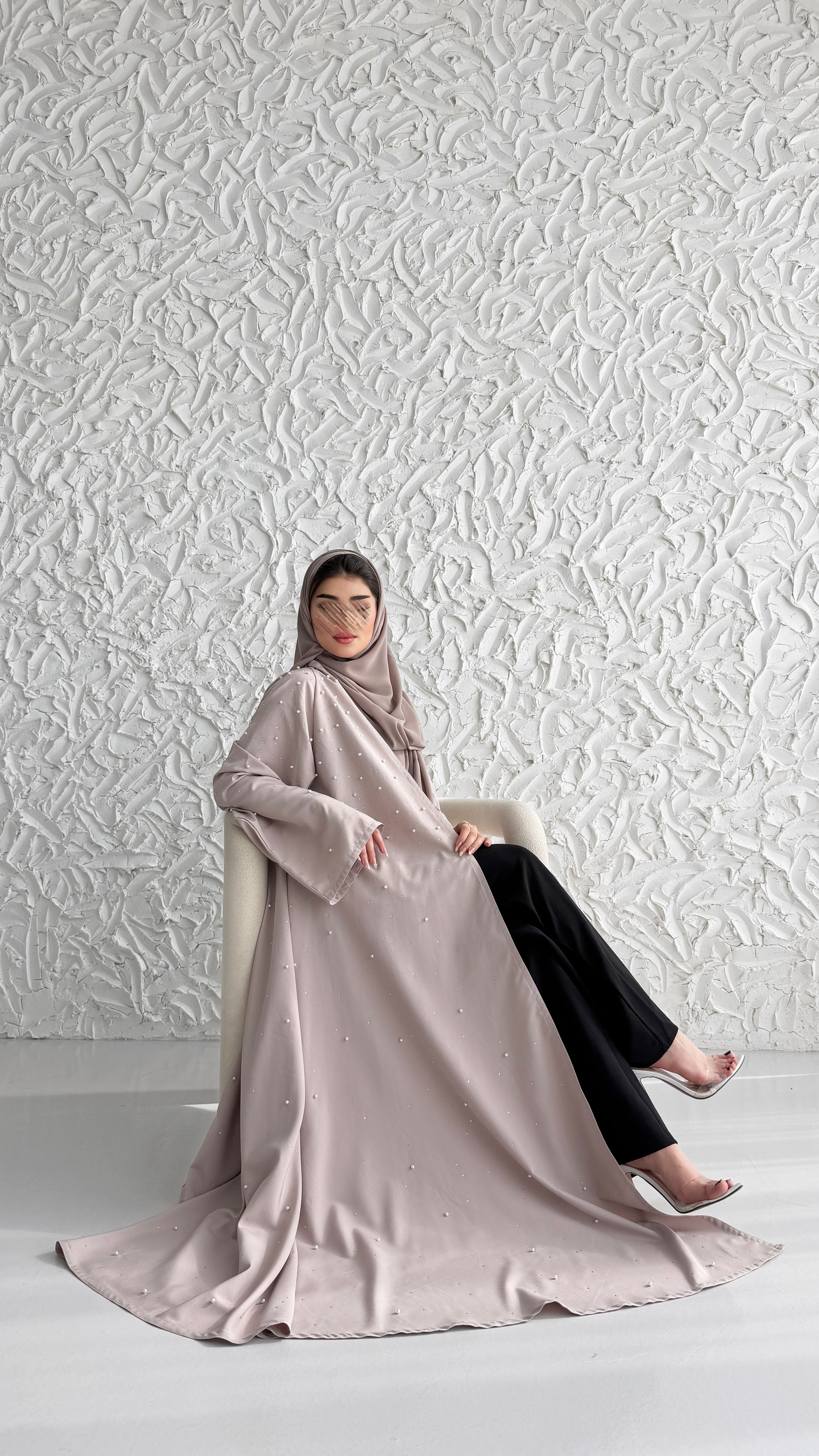 MW2064 - عبايه كريب دبل كلوش مع اضافة اللولو - Aya