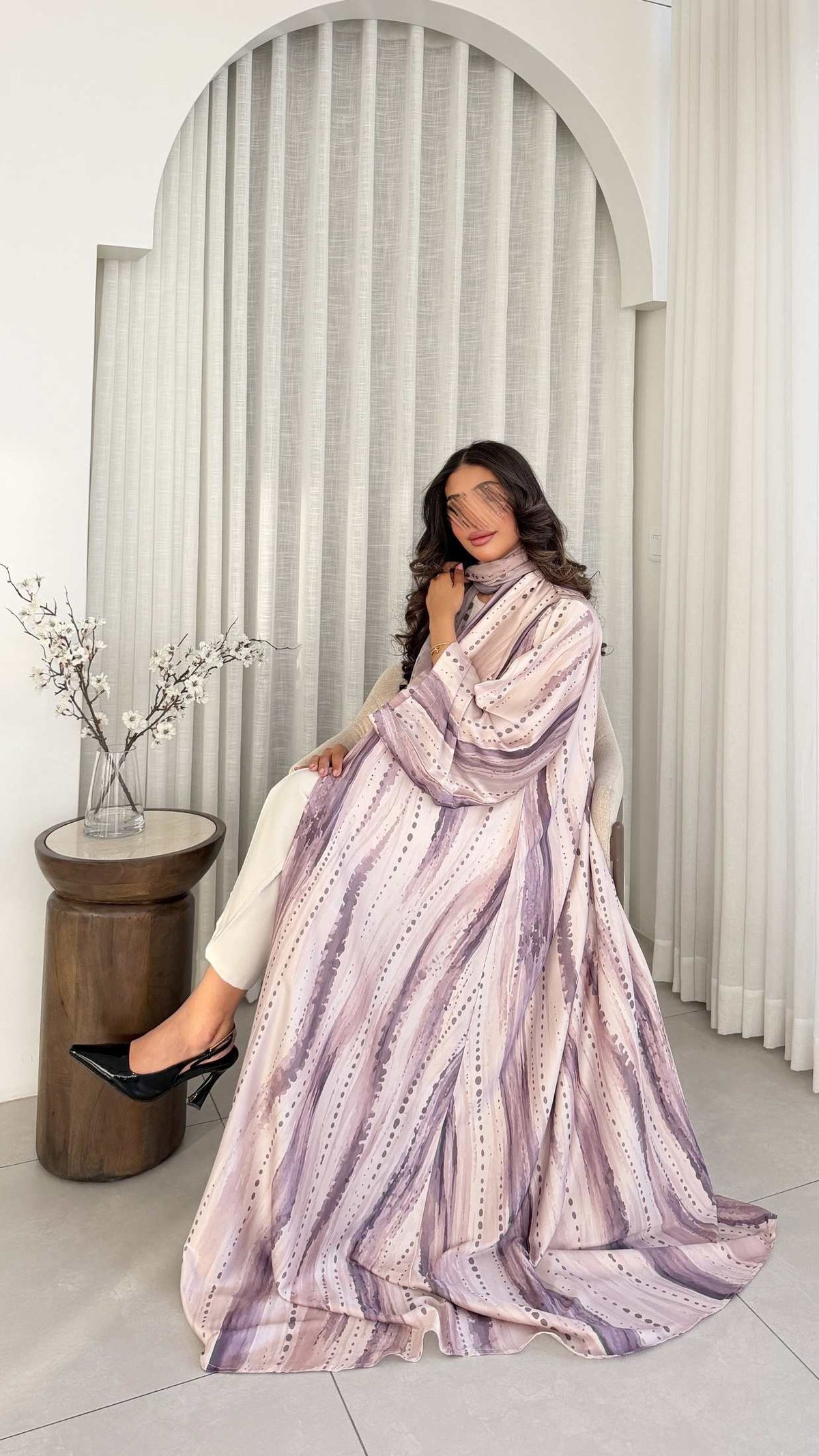 MWT1199 - عباية مخطط |striped abaya - Aya