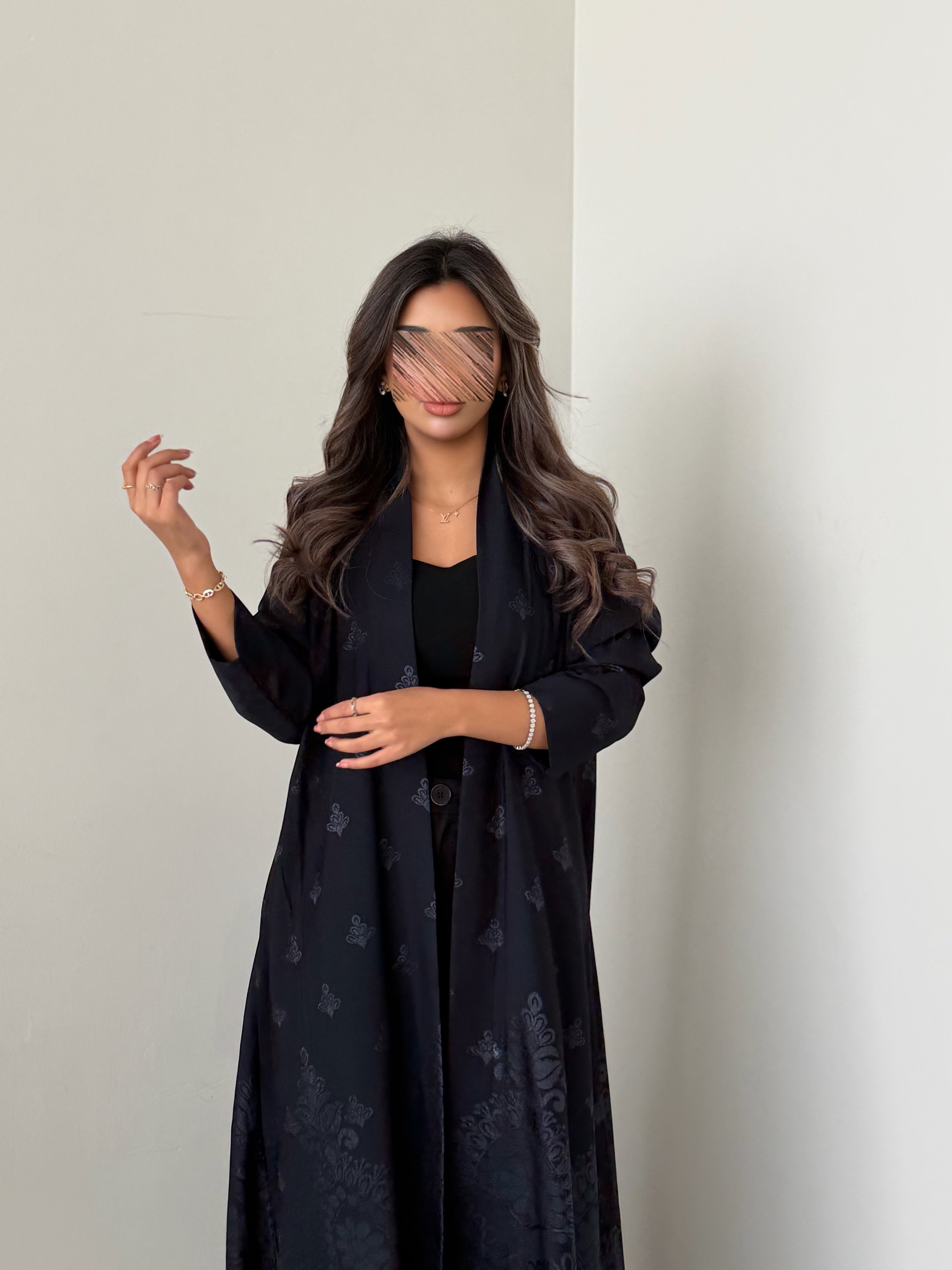 MWT5009 - عبايه كحلي طباعة كريب قصة نص كلوش - Aya