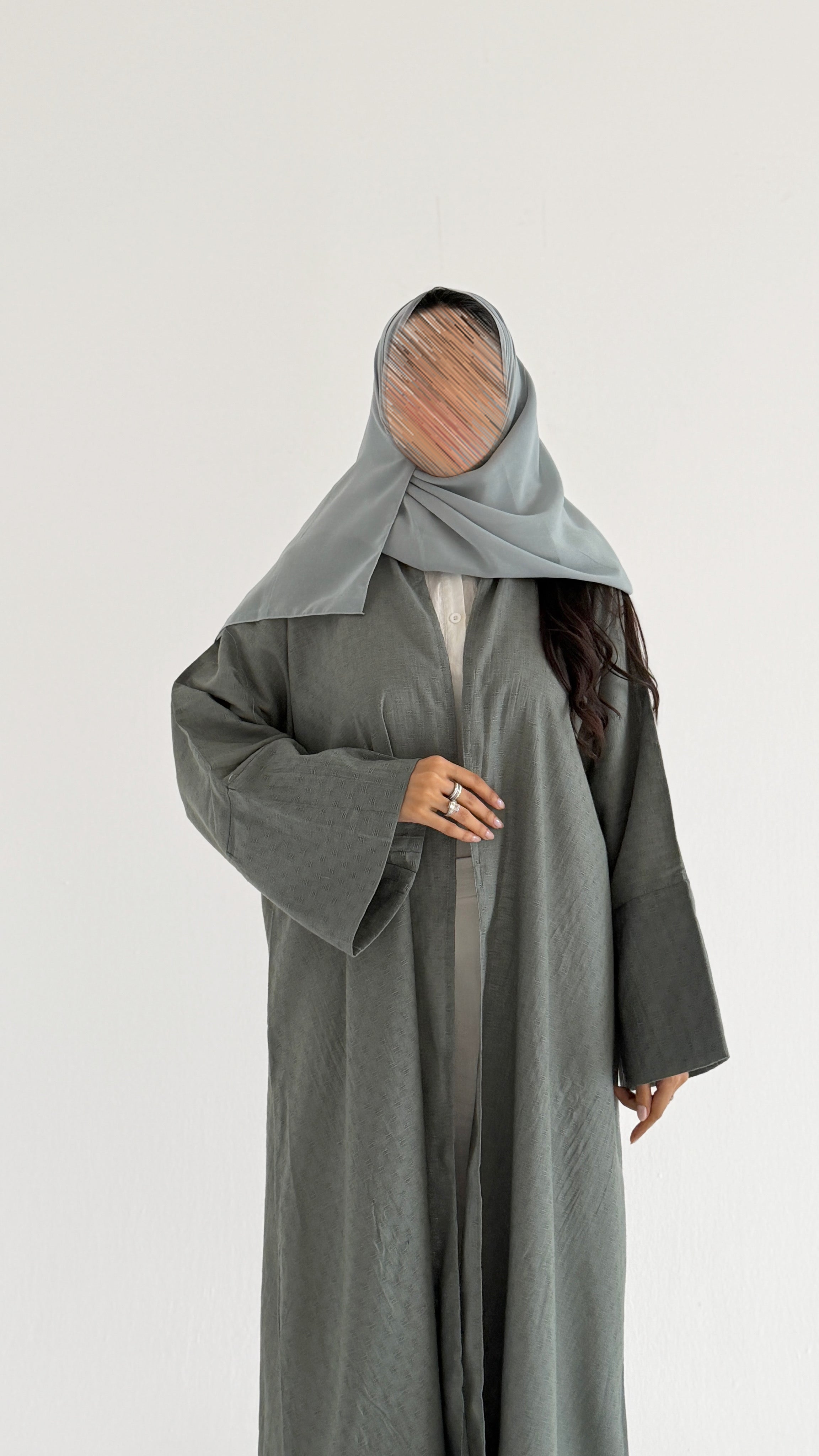 MWT5020 - قماش لينن زيتي فاتح قصة ربع كلوش - Aya