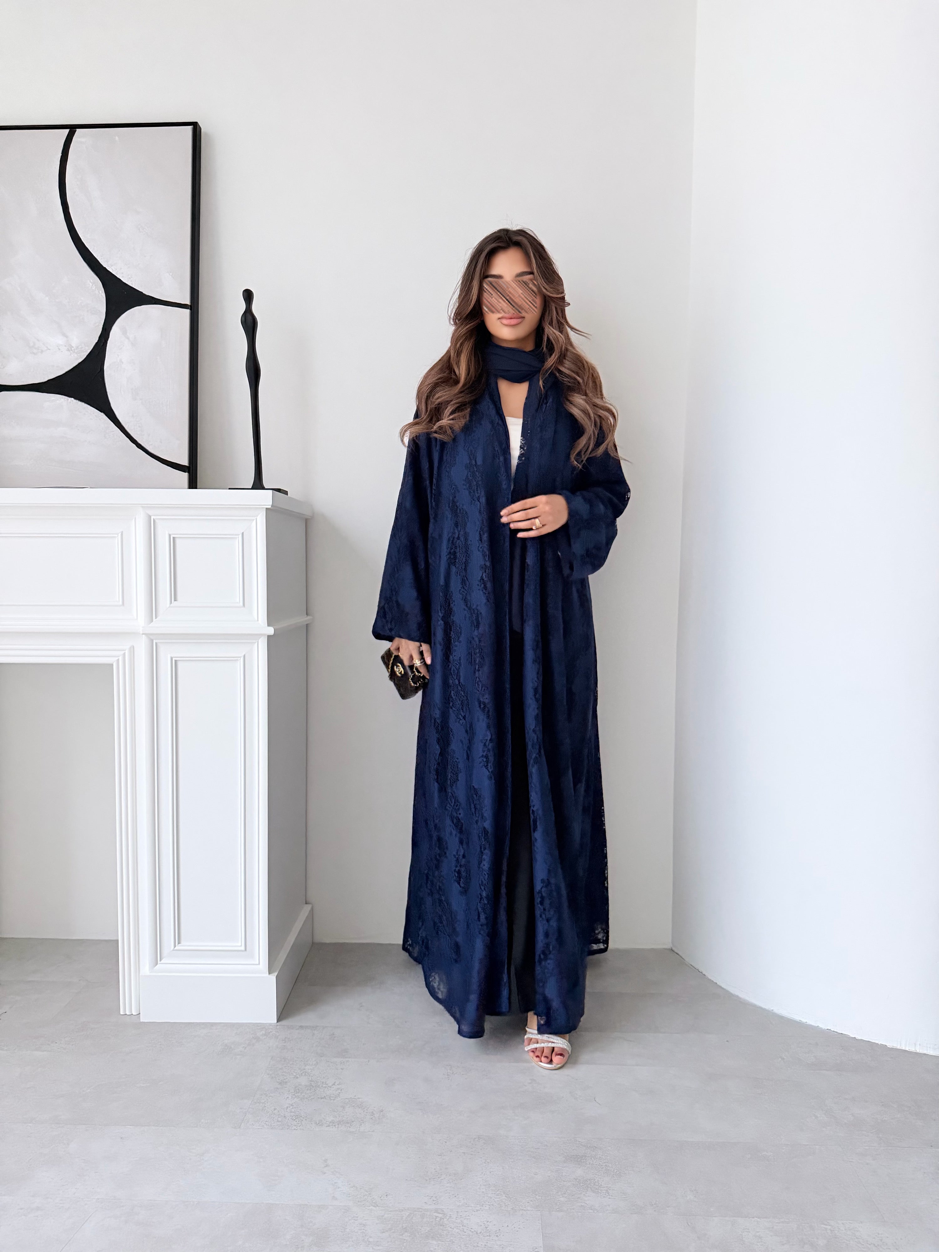 MWT5057 - قماش كحلي دانتيل مبطن كامل قصة كلوش - Aya