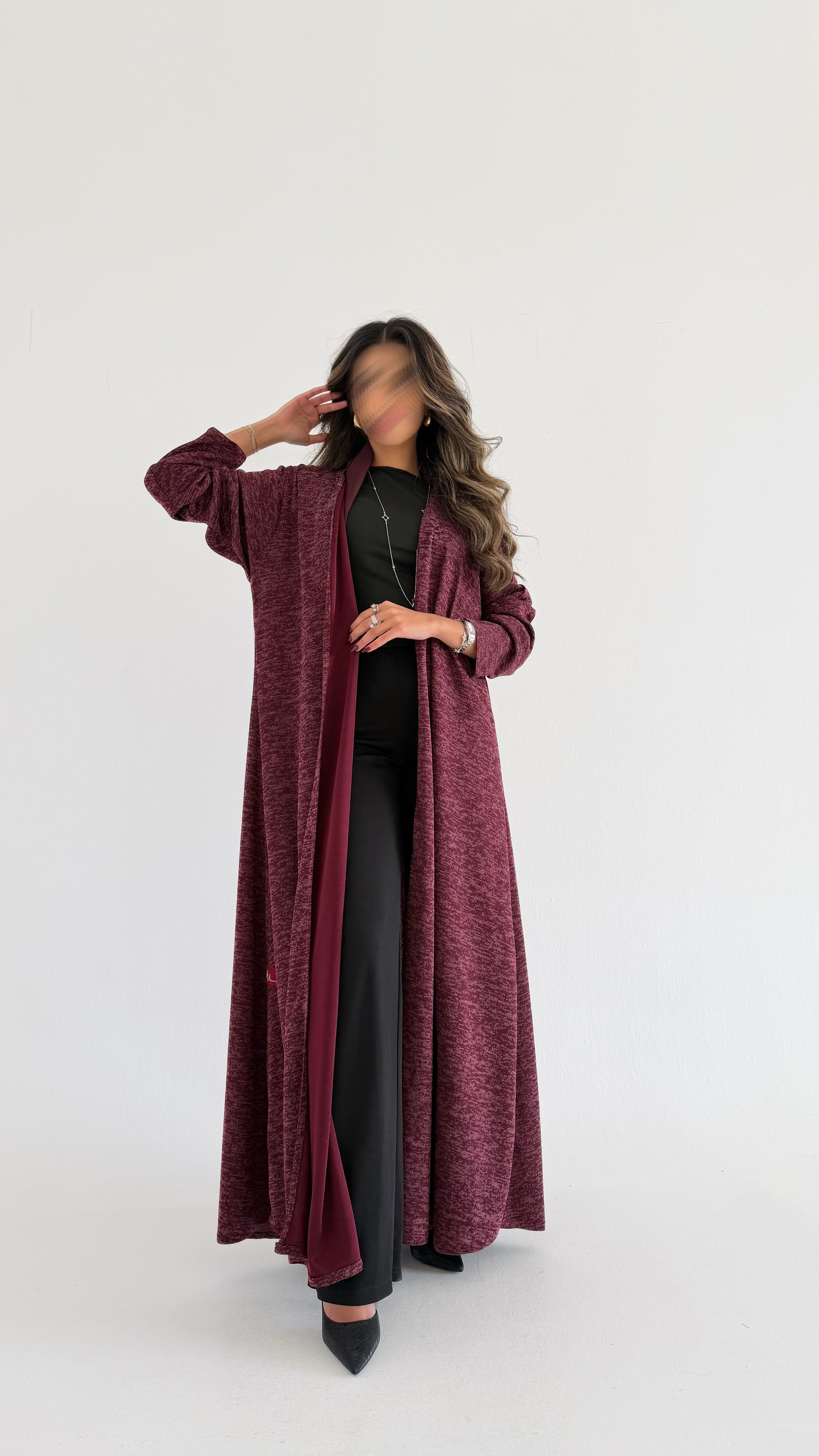 MWT588 - عباية ستريتش عنابي | Stretch abaya in burgundy - Aya