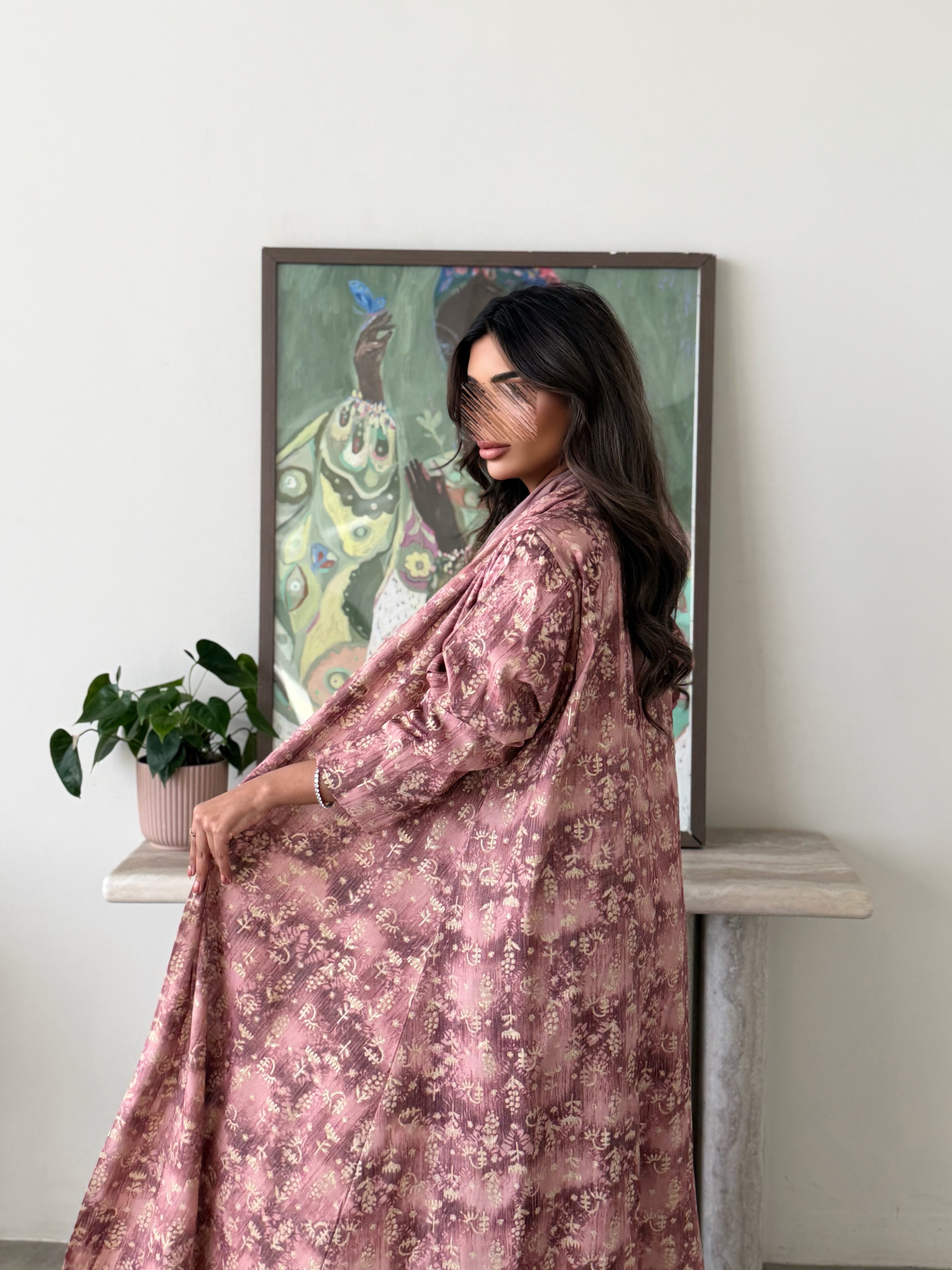 MWT773 - عباية زهرية مموجه - Aya