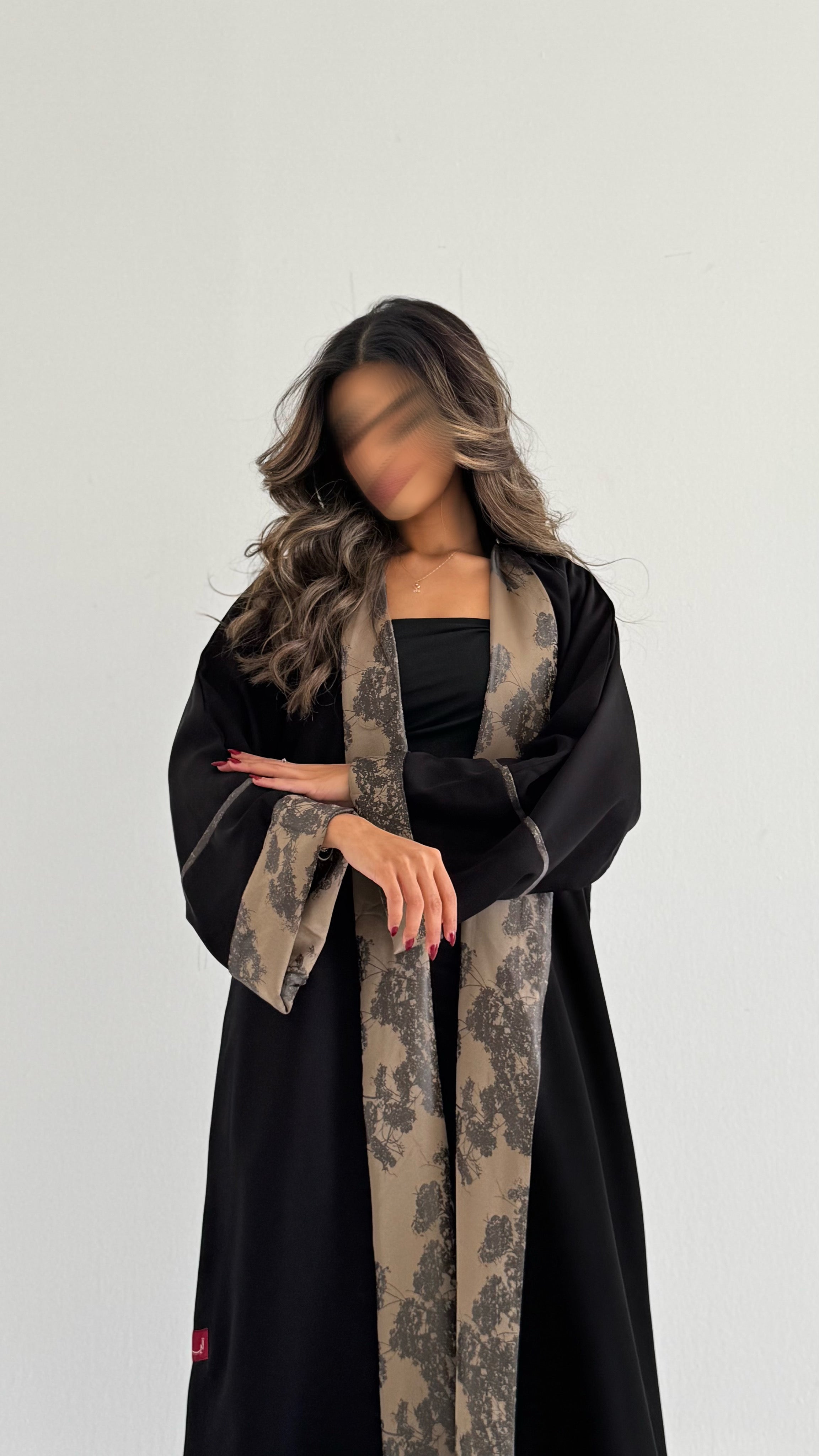 MWT392 - عباية اسود دبل فيس جاكار بيج - Aya