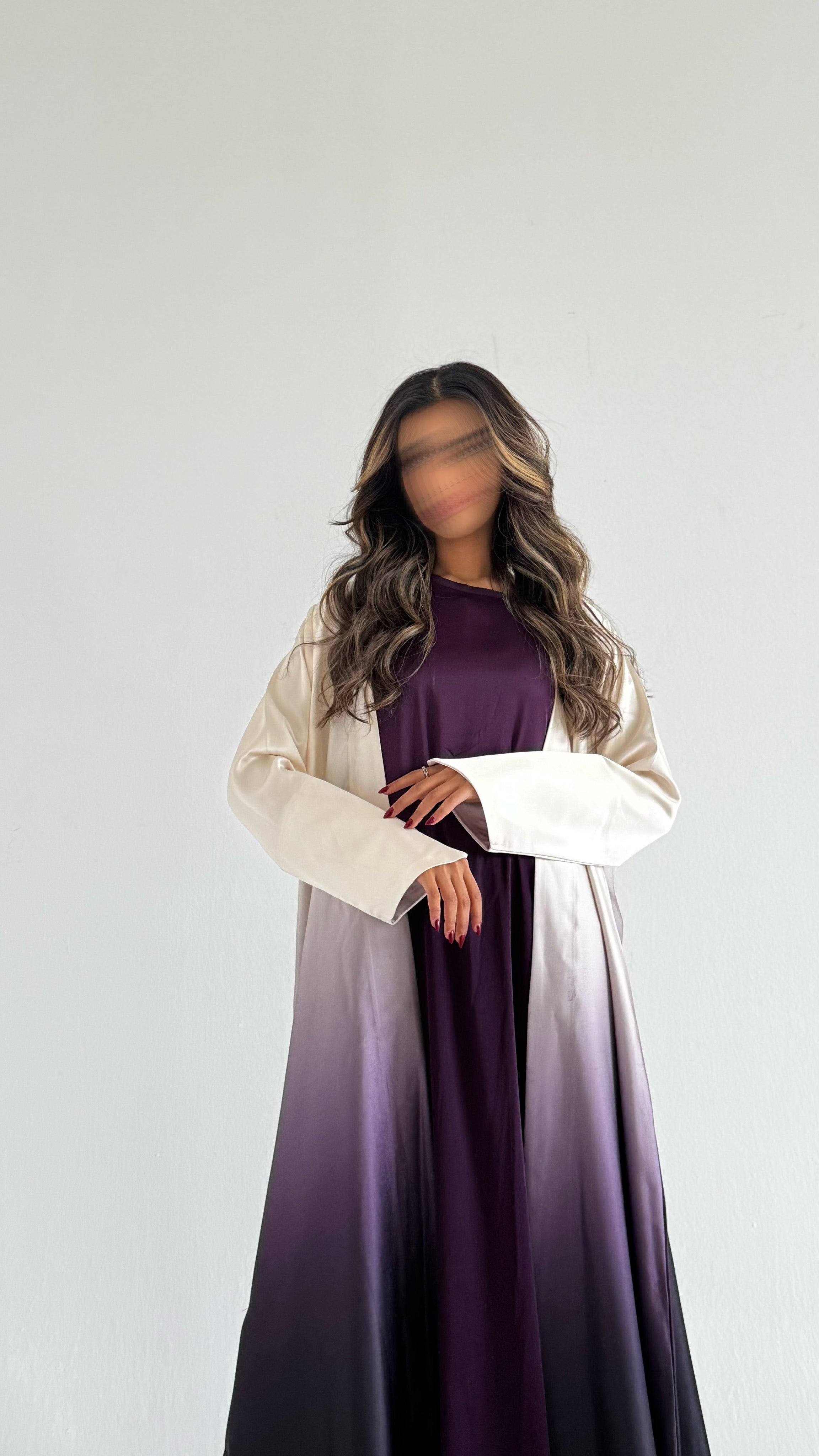 MW1821 - عباية حرير متداخل بالوان لمبرقيني مع اضافة فستان داخلي - Aya