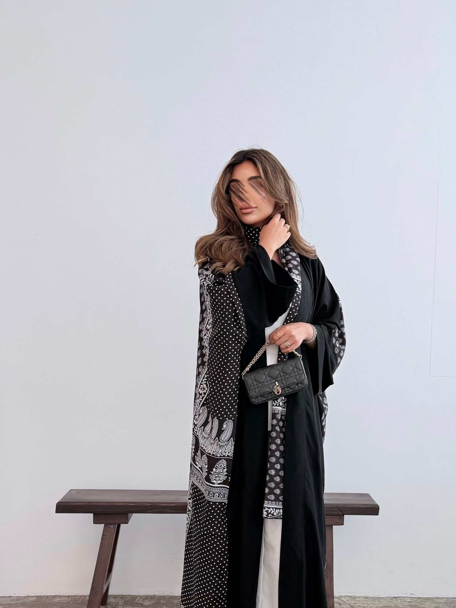 MWT5147 - عبايه كريب اسود مع شيفون مبطن - Aya