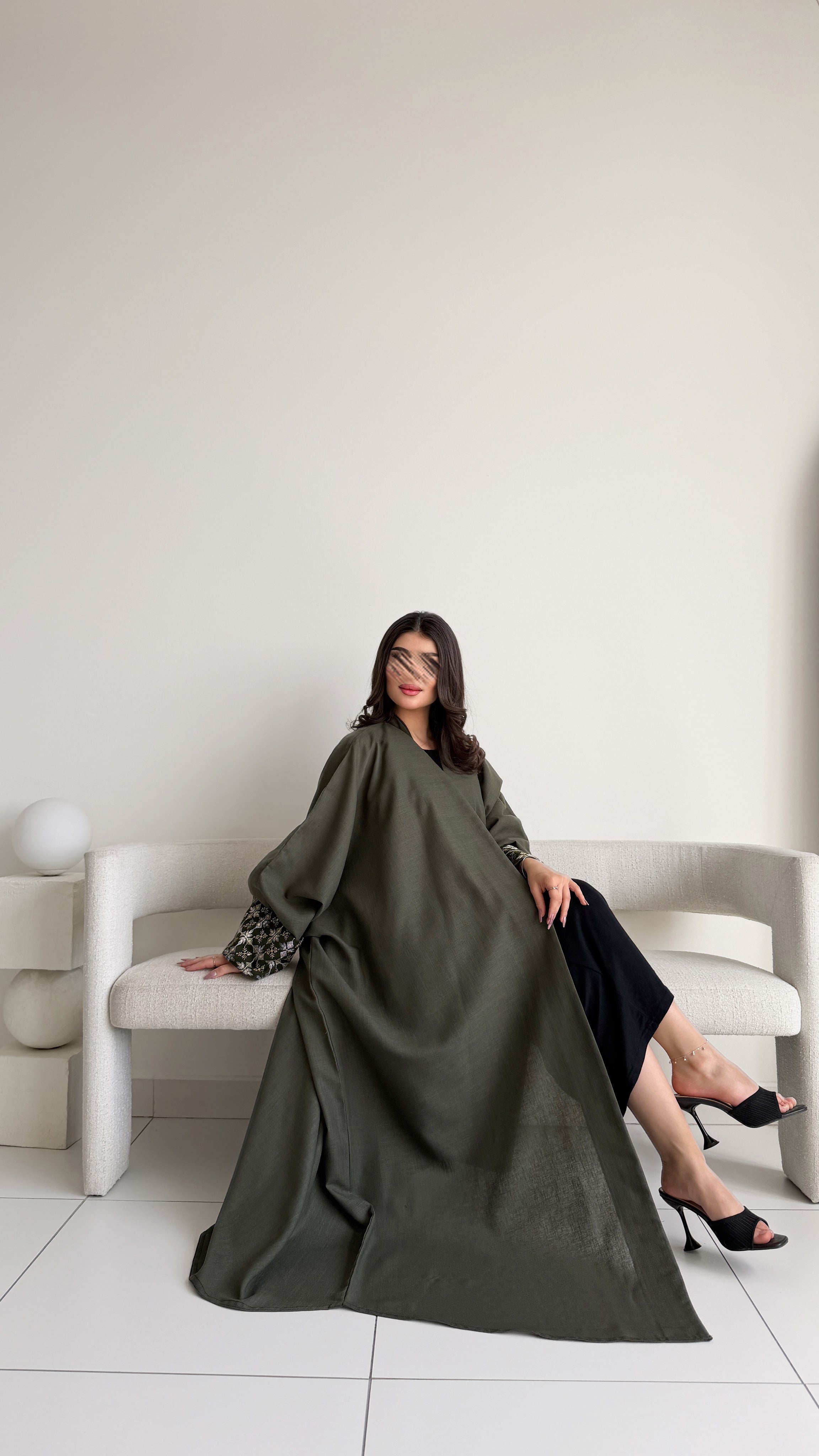 MWT5025 - قماش لينن زيتي مع قماش تطريز زيتي قصة كلوش - Aya