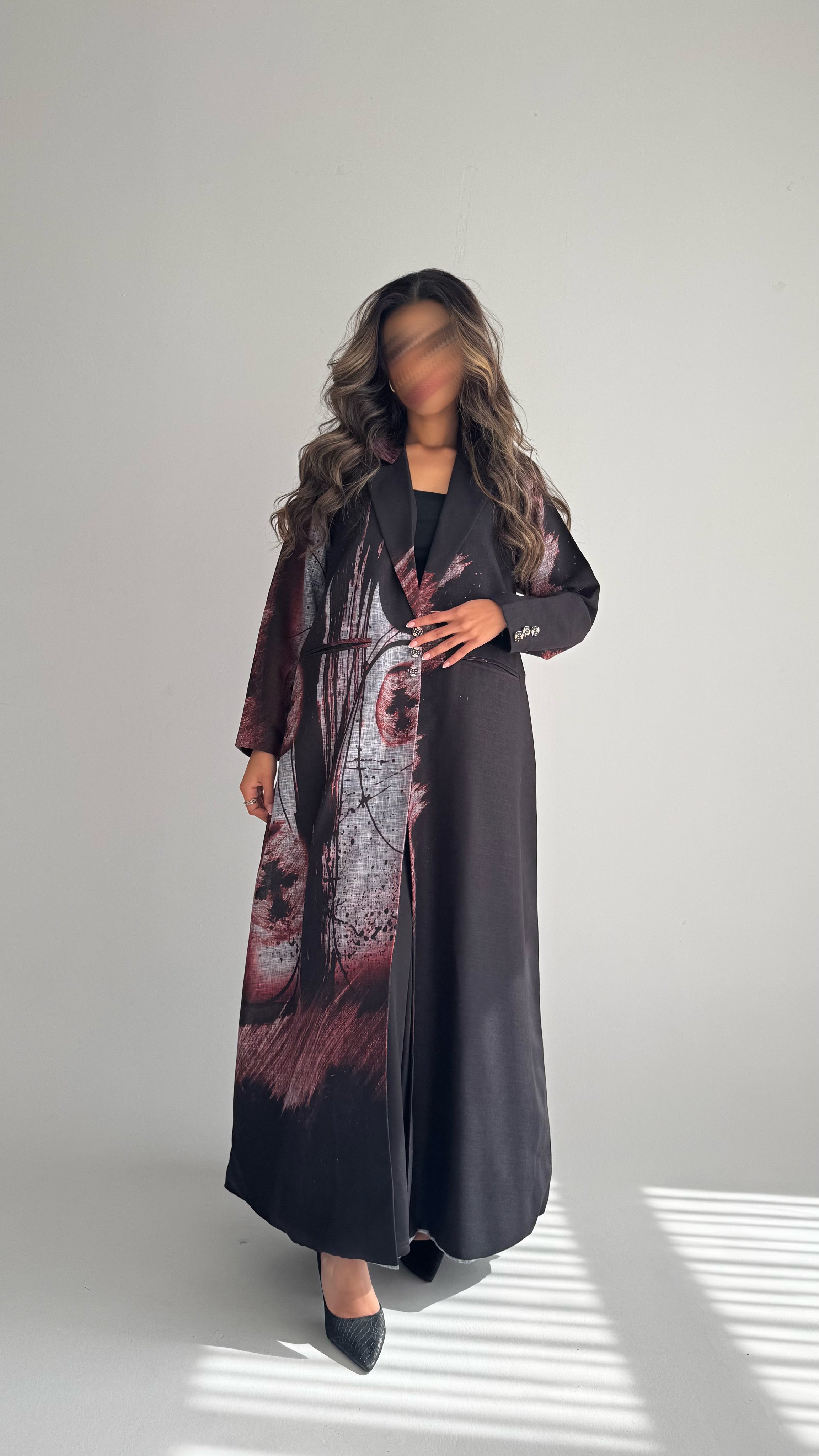 MWT838 - عباية بليزر طباعة | Printed Blazer Abaya - Aya