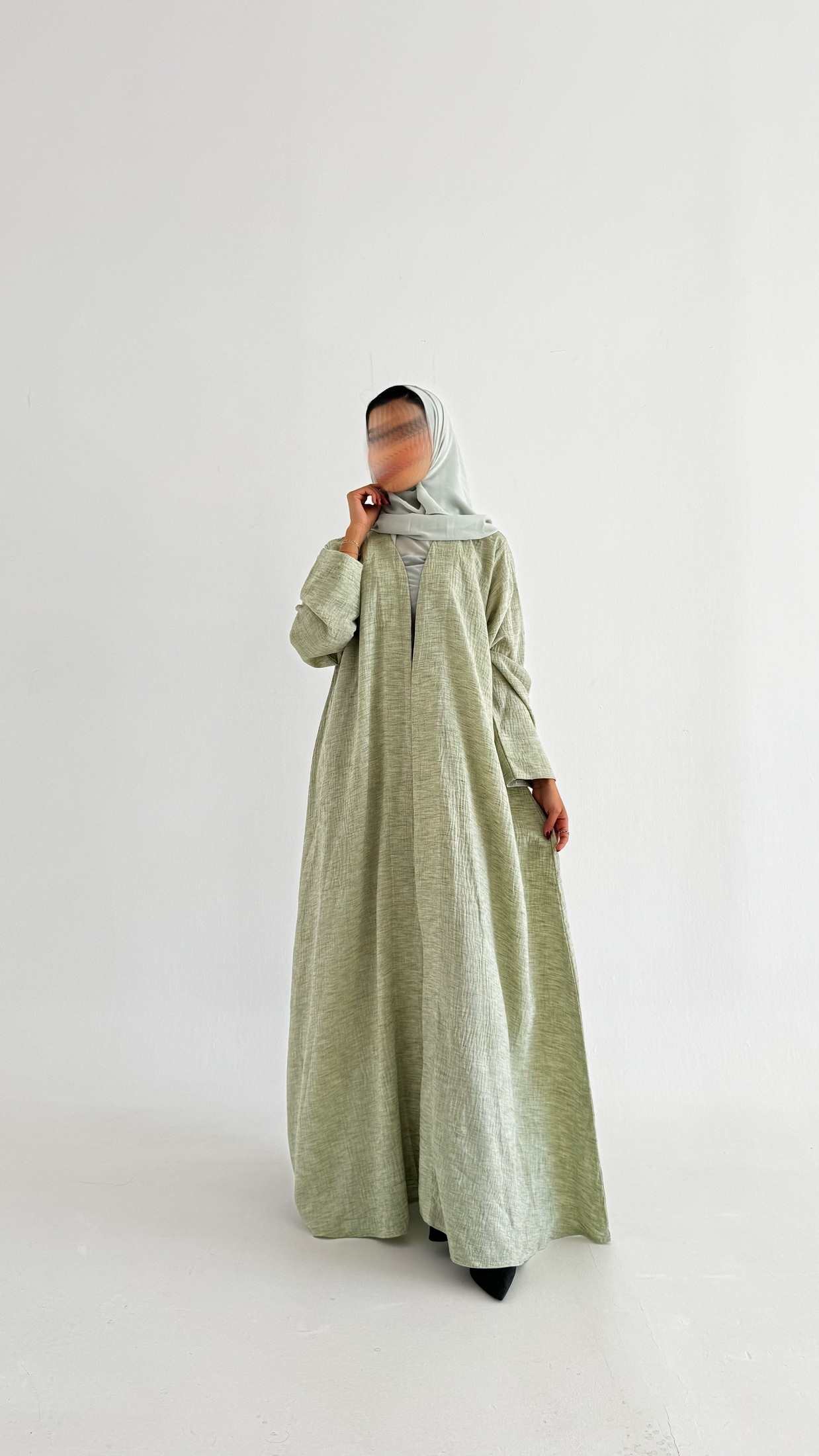 MWT529 - عباية أخضر فاتح لنن - Aya