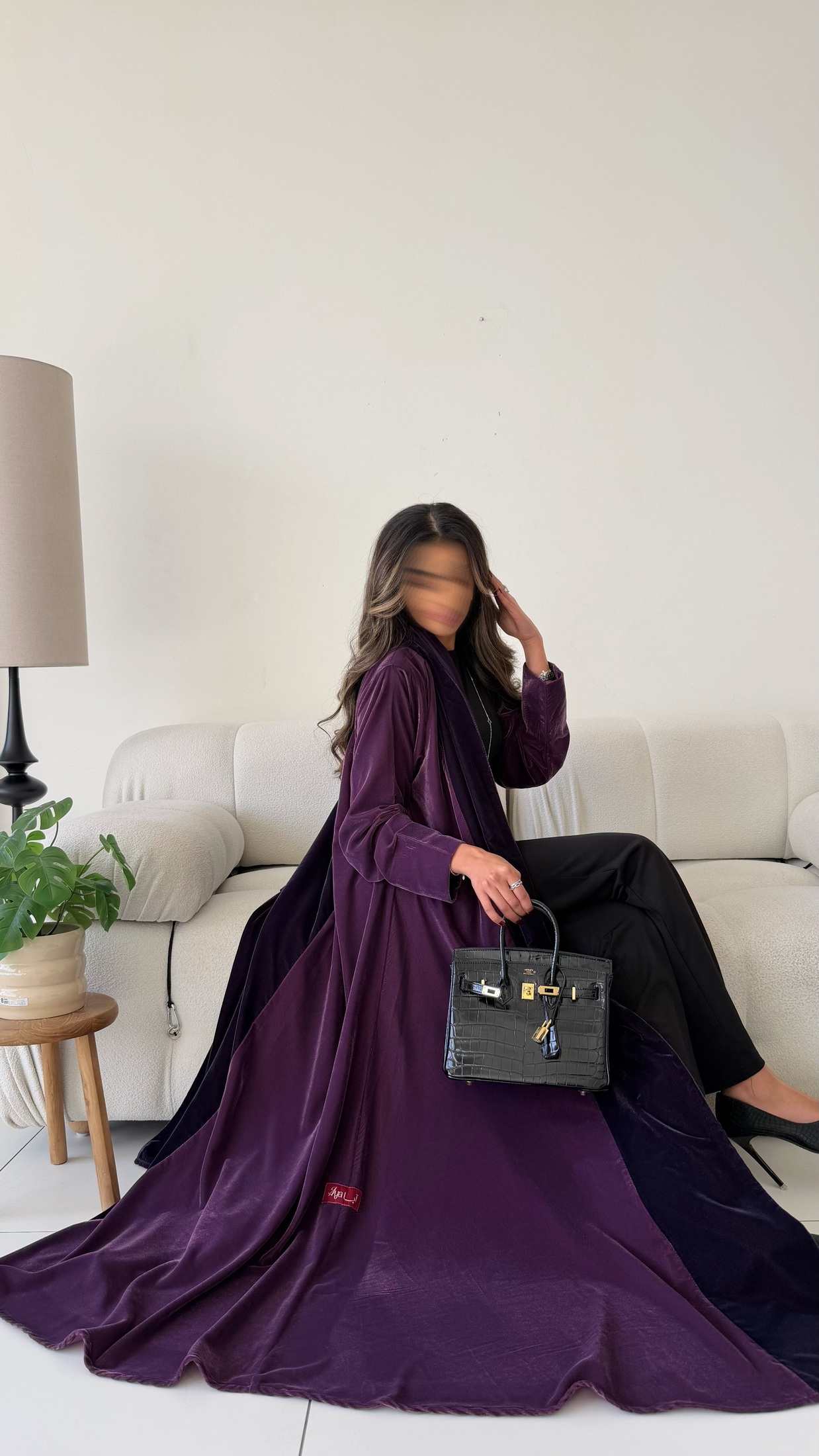 MWT599 - Velvet abaya in light and dark purple | عباية مخمل موف غامق وموف فاتح - Aya