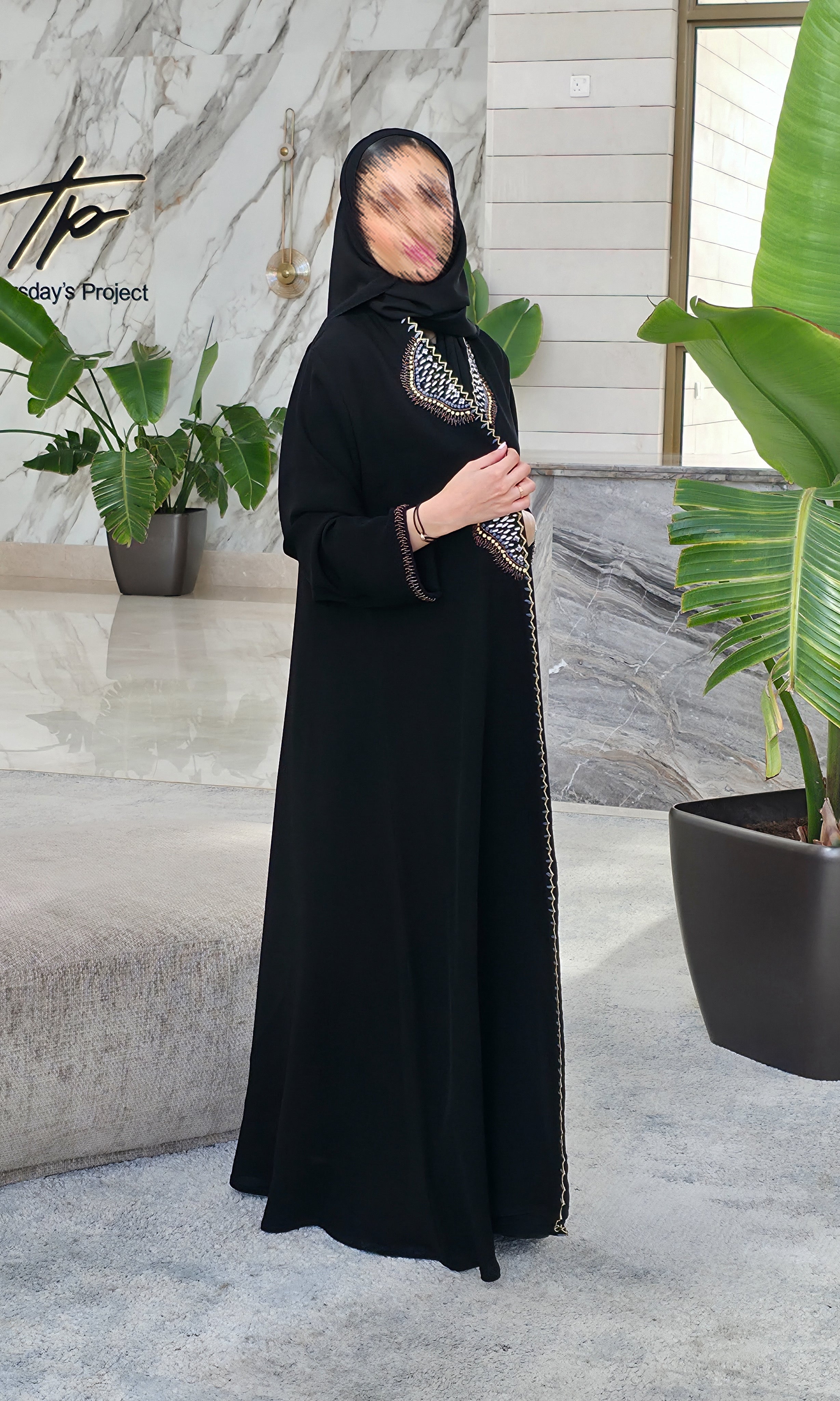 MWT637 - عباية اسود تطريز وشك - Aya