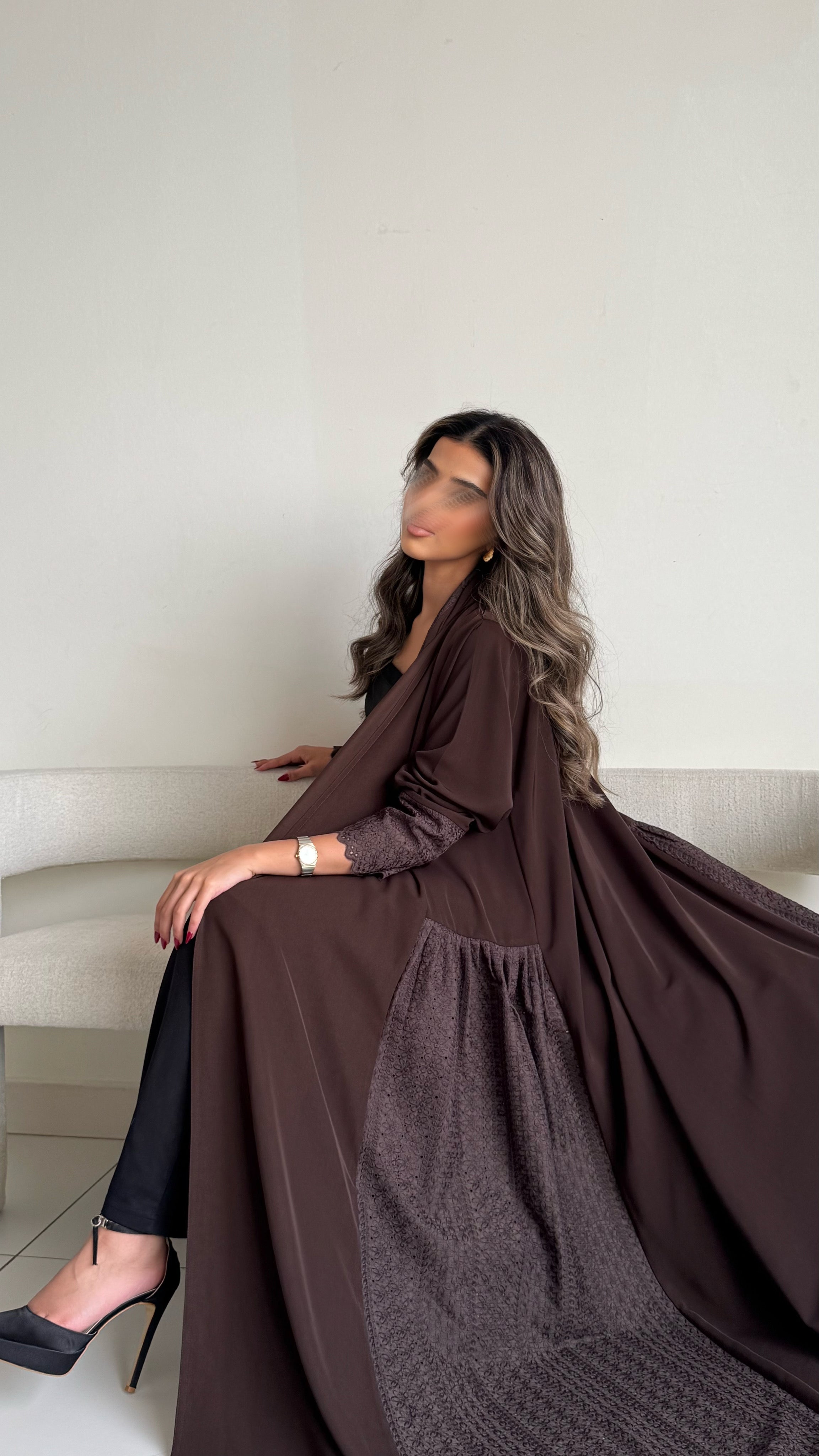 MWT313 - عباية بني مع تدخيلة ركامه - Aya