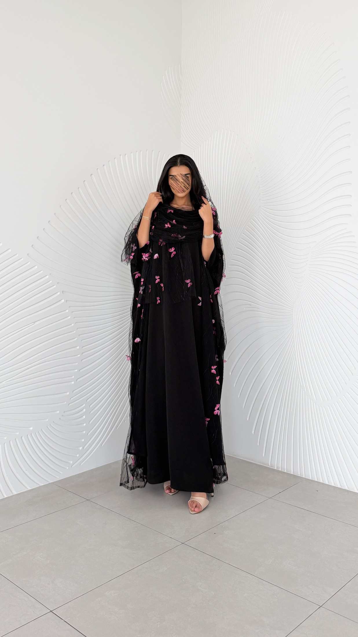 MW2176 - عبايه شيفون بطباعه حصريه نص كلوش - Aya